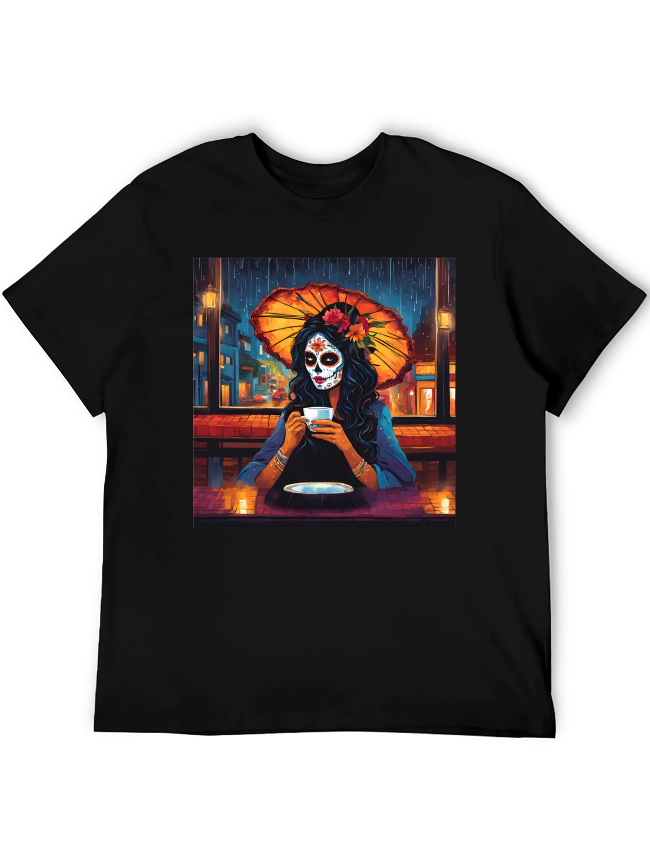 Black Sugar Skull Girl T-Shirt - Day of the Dead Art Tee view 5