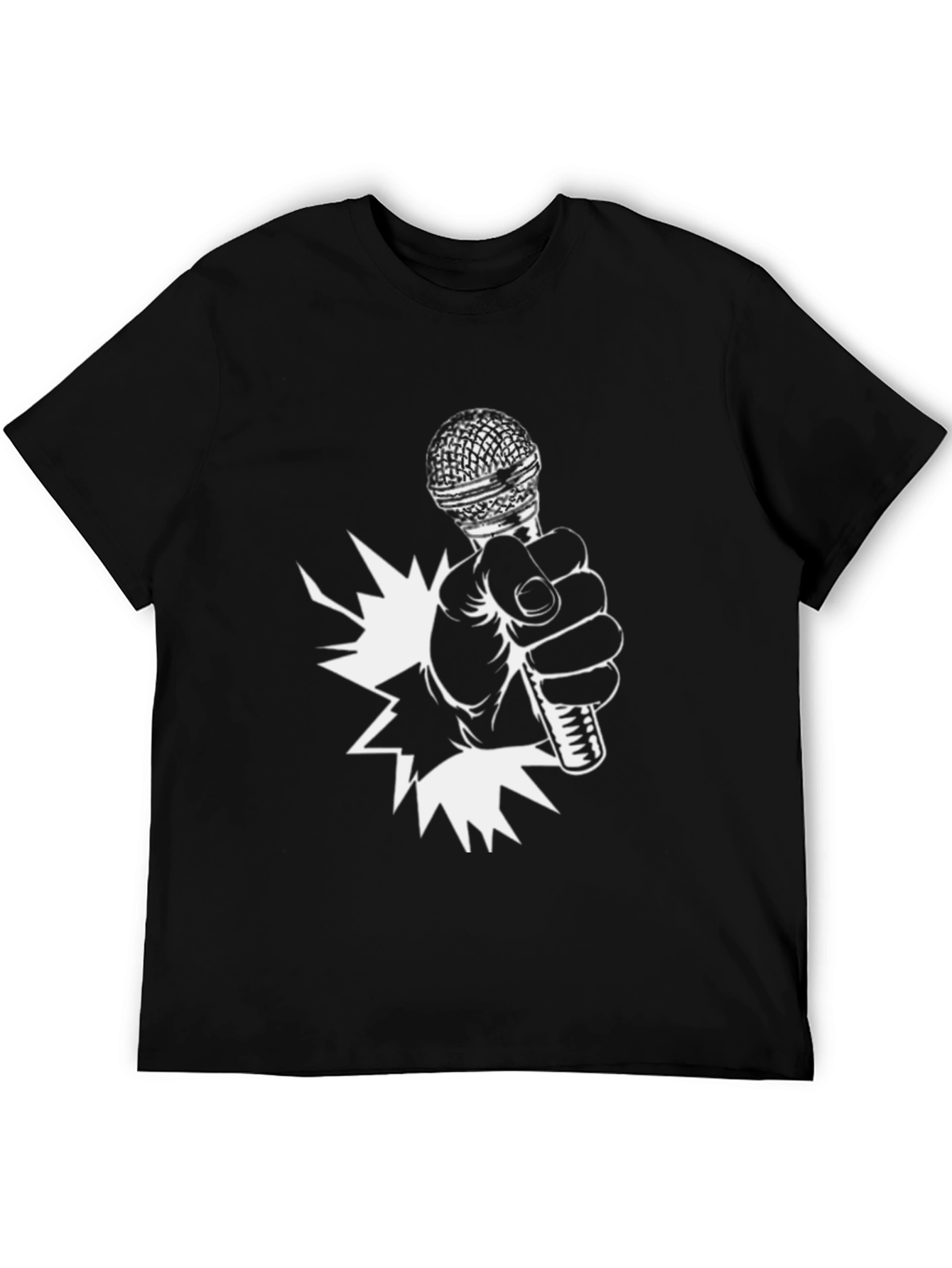 Black Microphone Burst Black Graphic Tee view 5