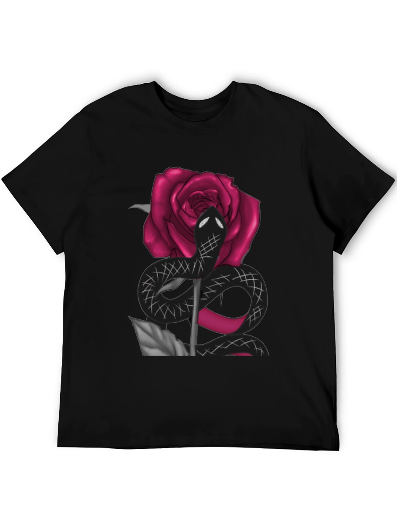 Black Snake & Rose Graphic Tee - Bold Statement T-Shirt view 5