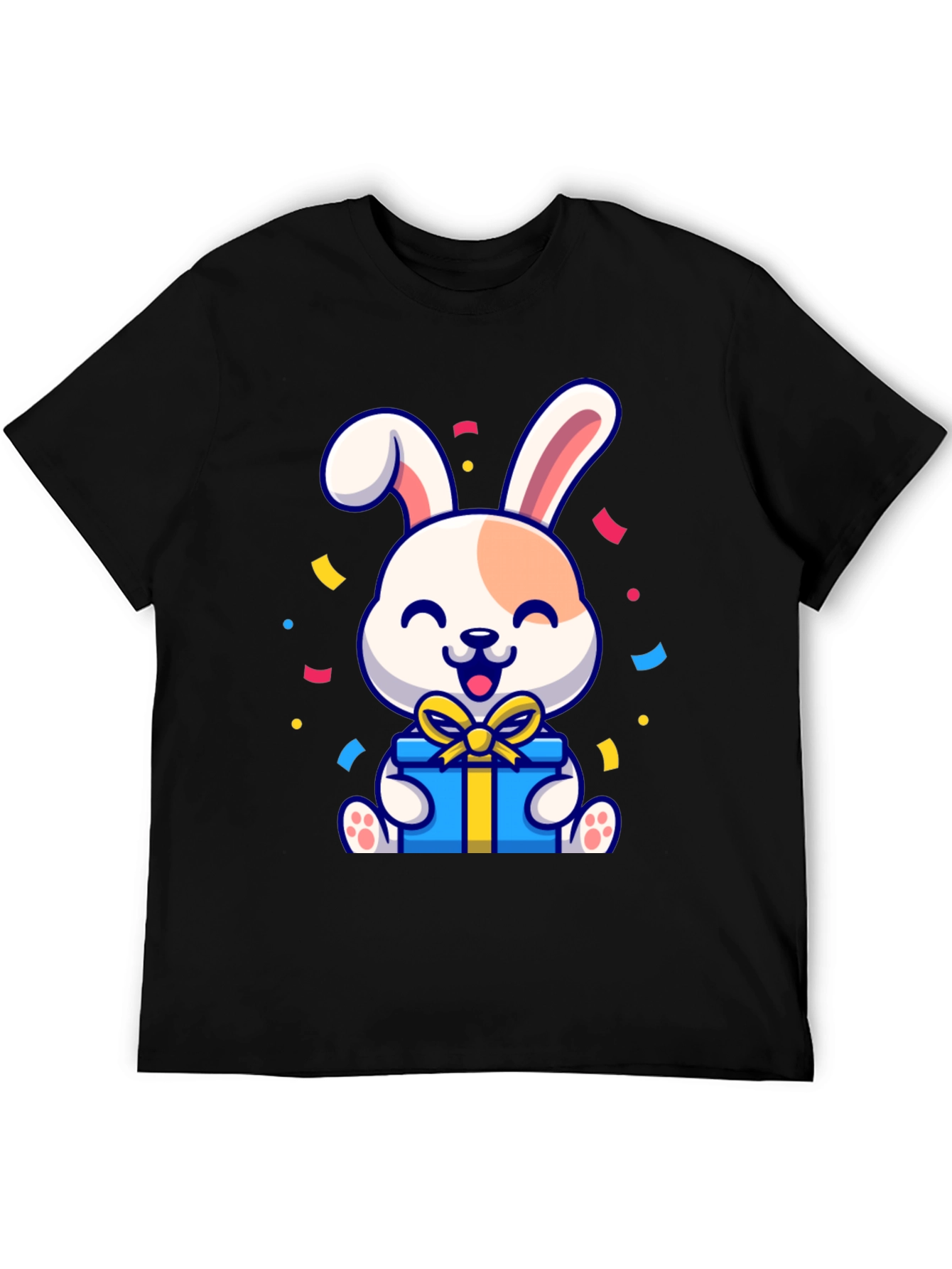 Black Cute Bunny Holding Gift T-Shirt view 5