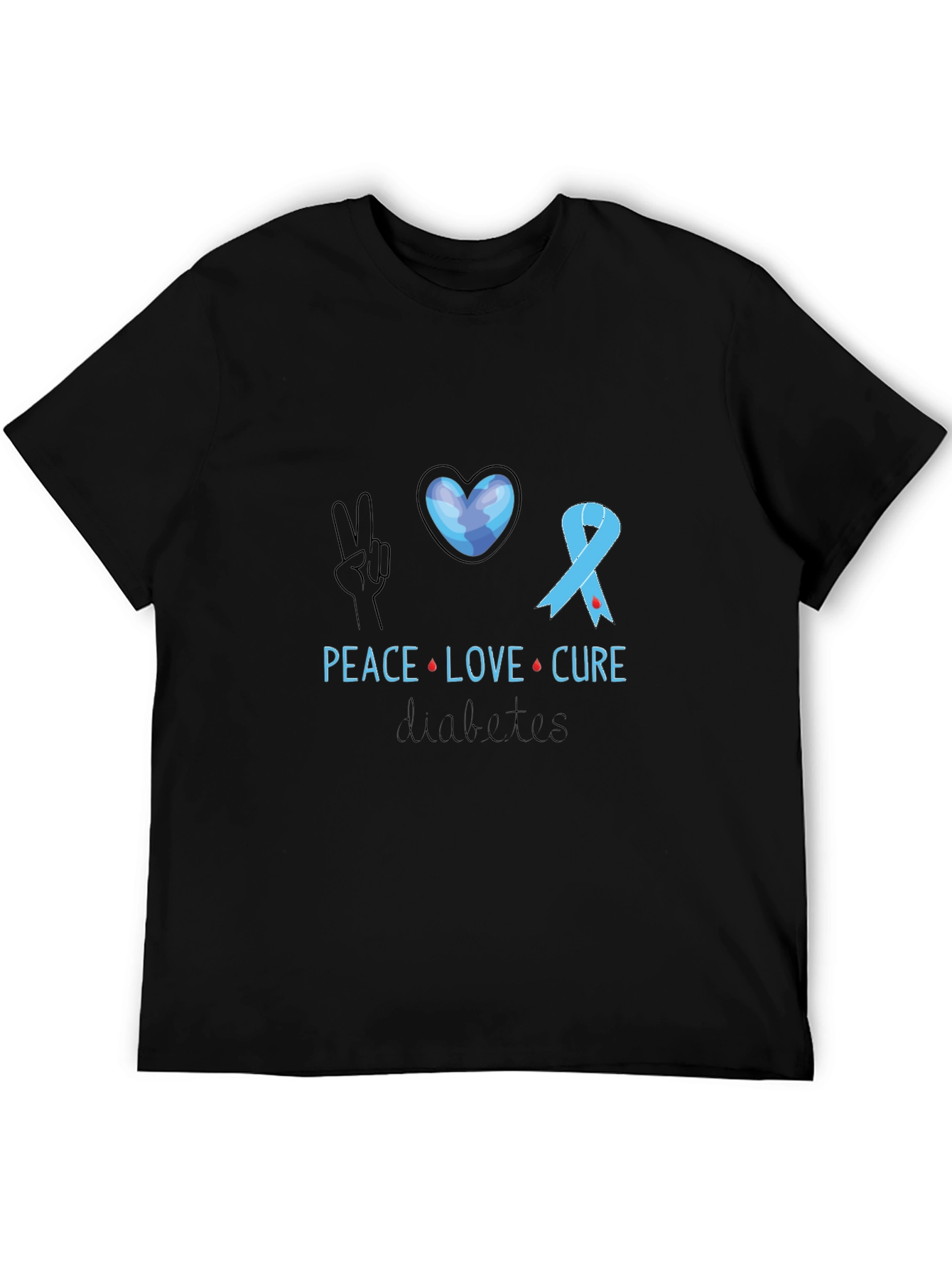 Peace Love Cure Diabetes Awareness T-Shirt - 5