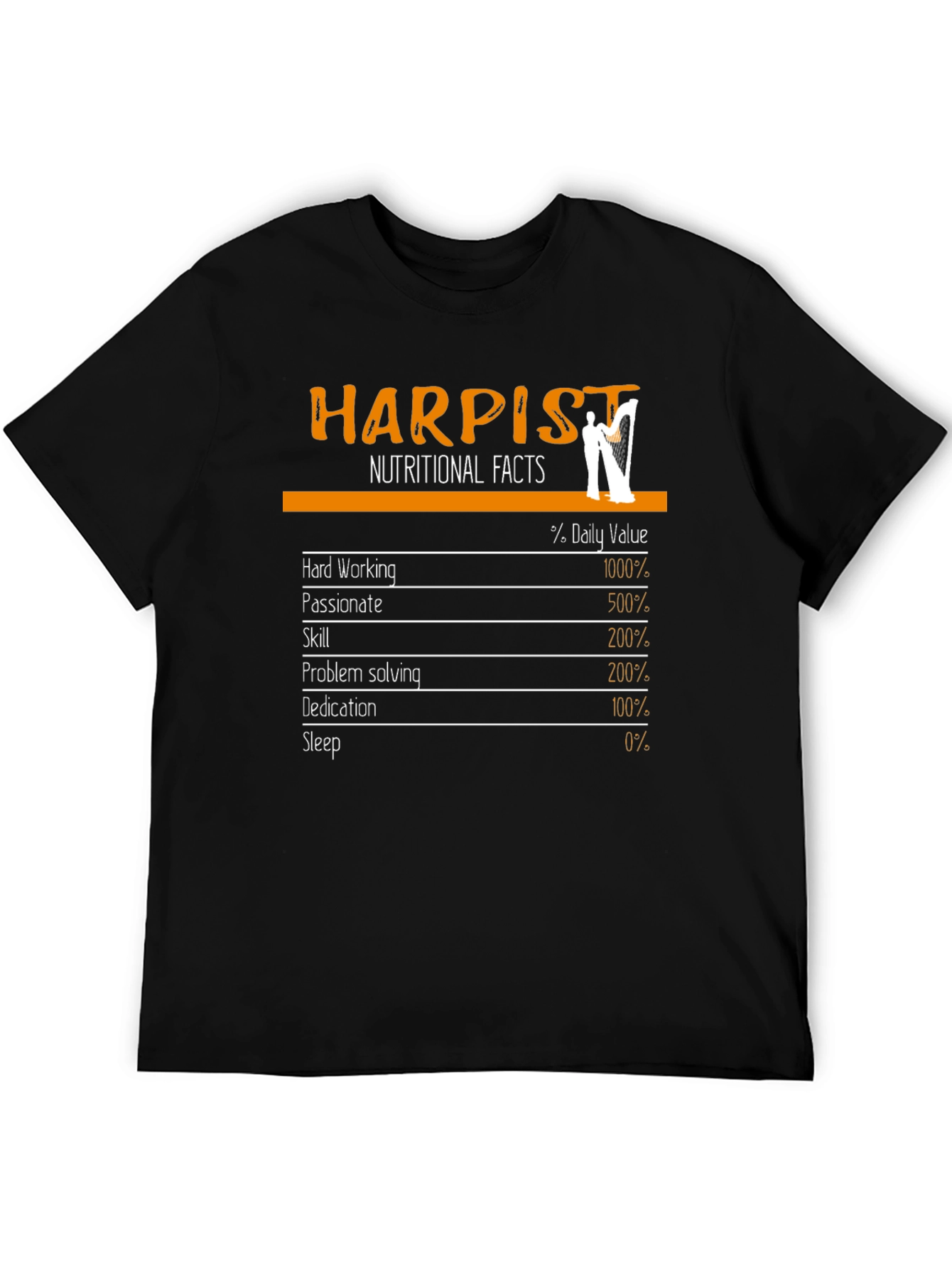 Black Harpist Nutritional Facts Graphic Tee view 5