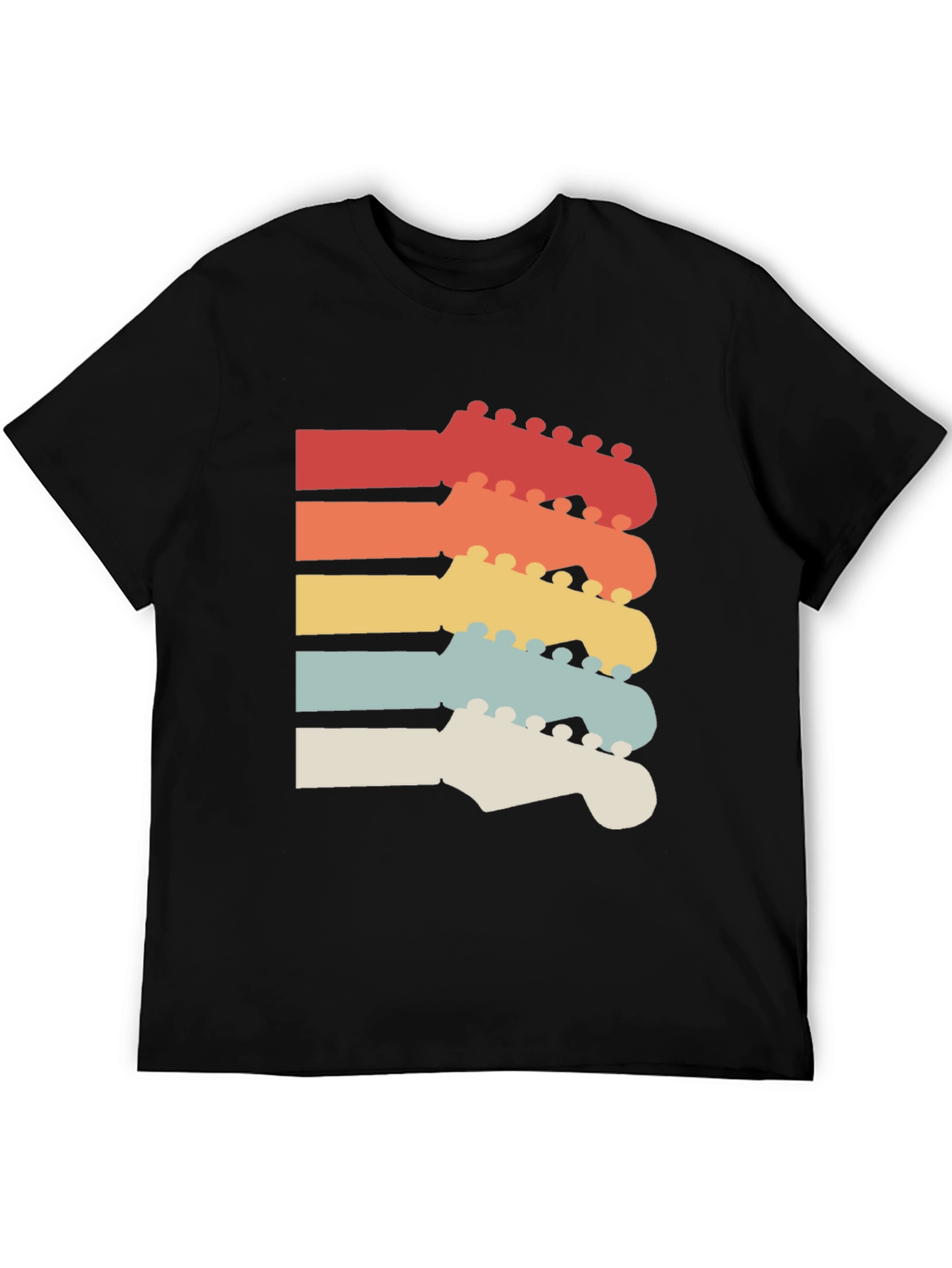 Black Retro Guitar Headstock T-Shirt view 5