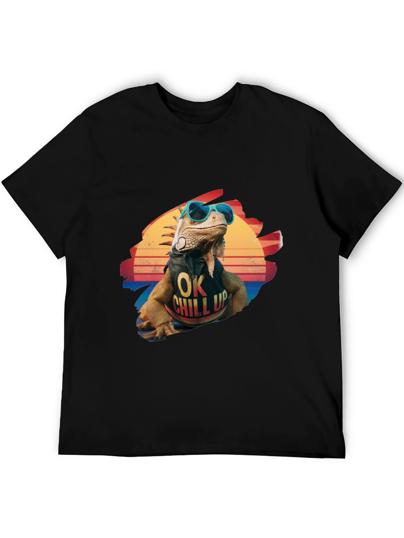 Black Cool Iguana Graphic T-Shirt - "OK Chill Up" view 5