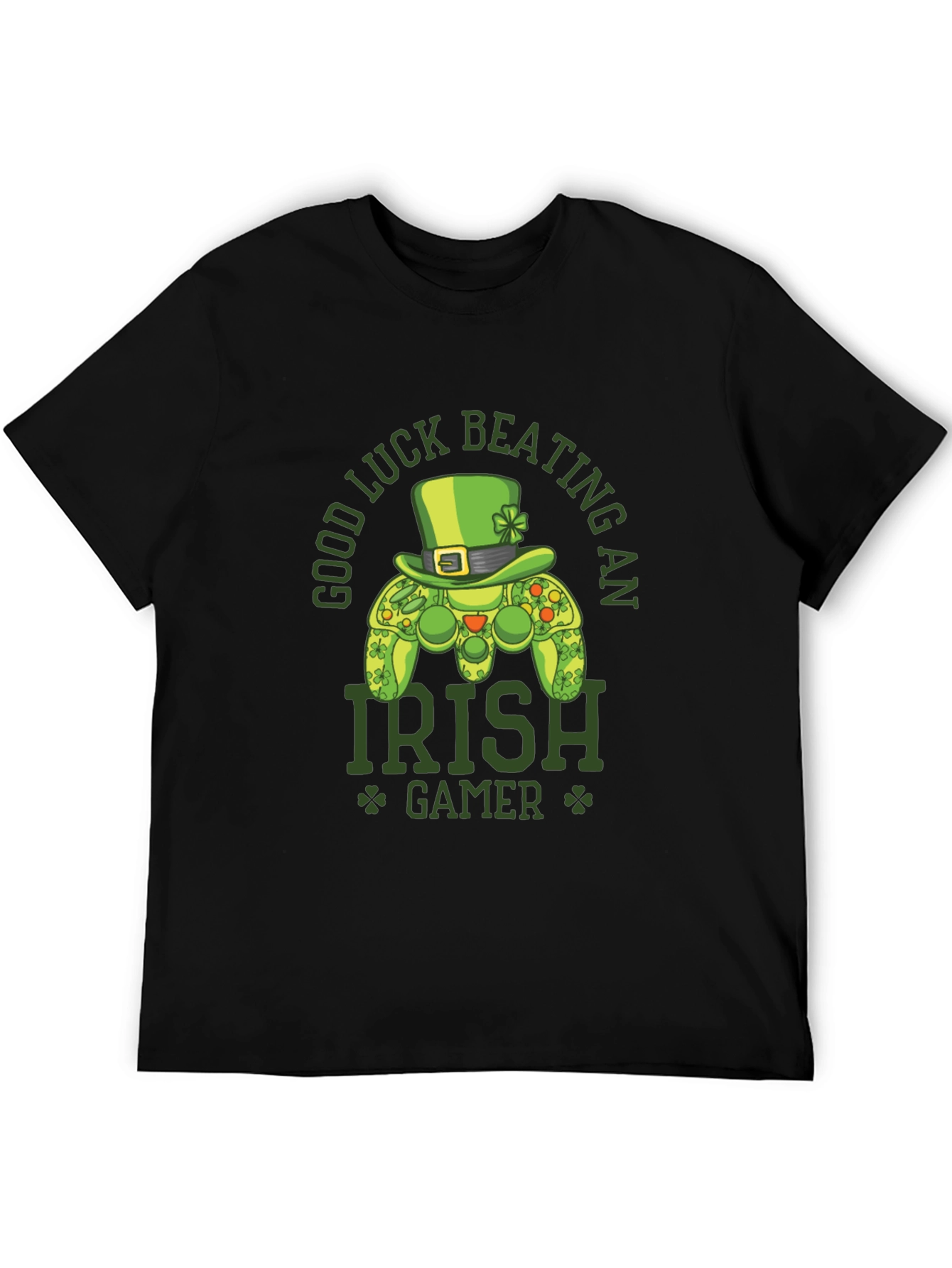 Black Irish Gamer T-Shirt - Good Luck Beating An Irish Gamer view 5