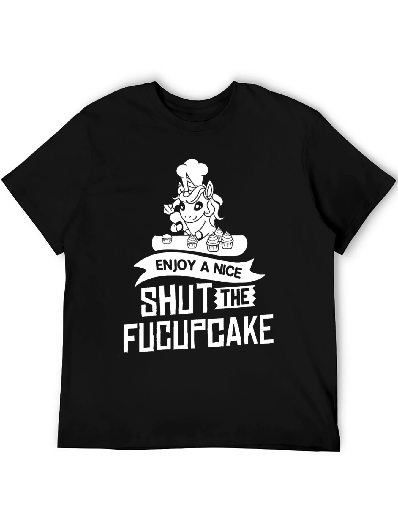 Black Funny Unicorn Chef T-Shirt - Shut The Fucupcake! view 5