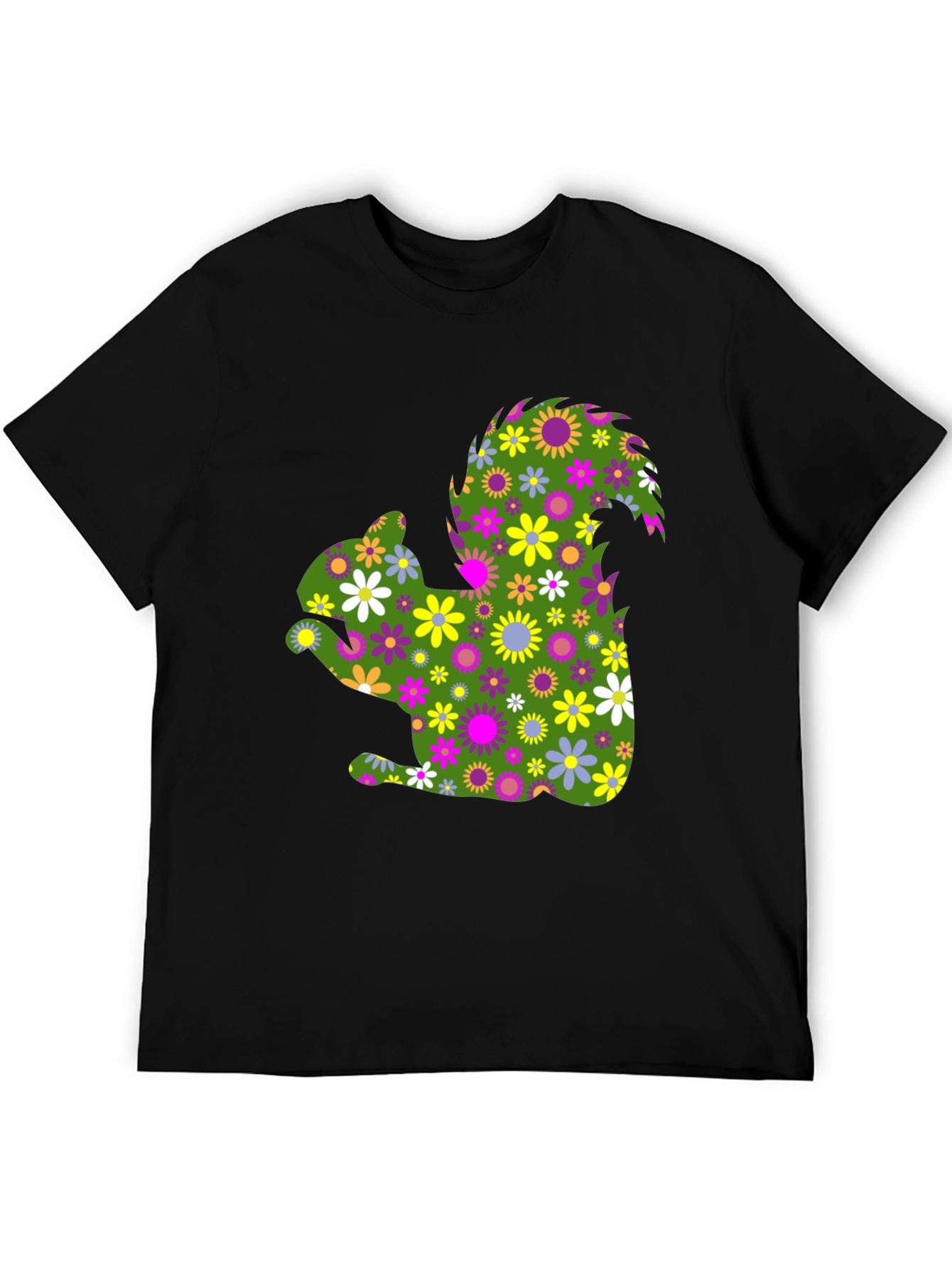 Black Floral Squirrel Graphic Tee - Unique Nature Shirt view 5