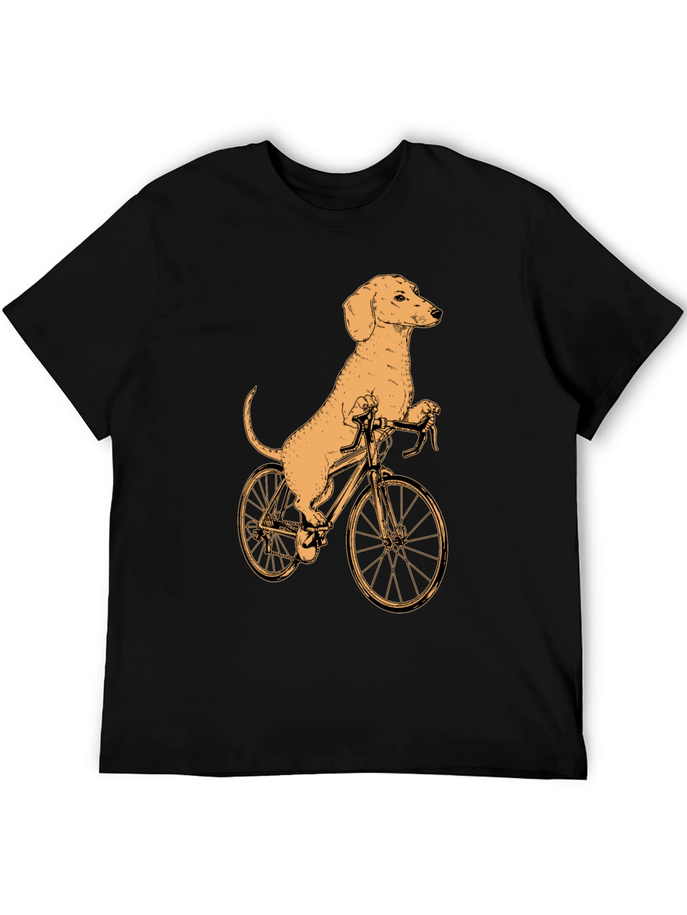 Black Dachshund on Bike T-Shirt - Black Cotton Tee view 5