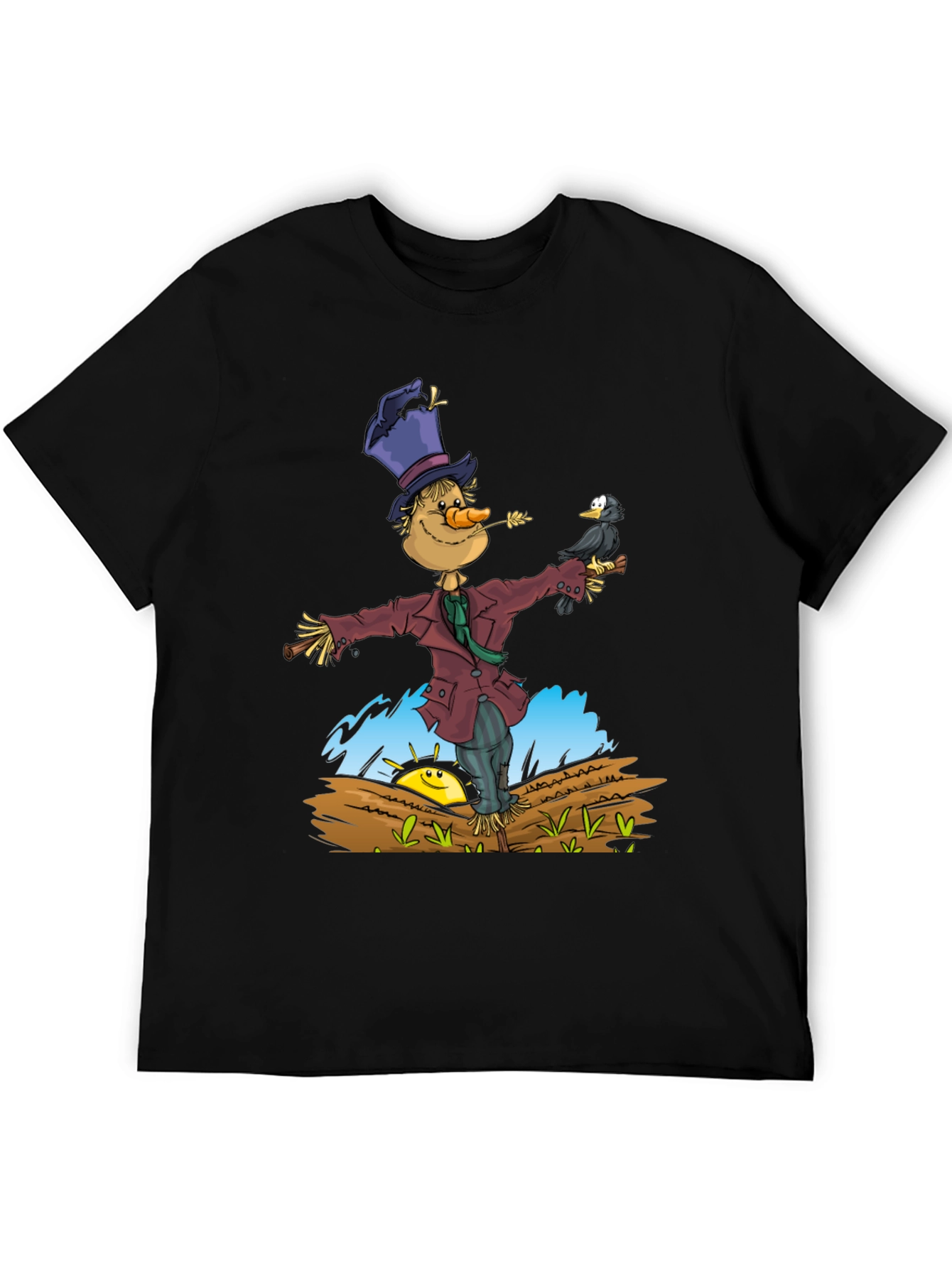 Black Scarecrow & Crow Graphic Tee - Black Cotton T-Shirt view 5