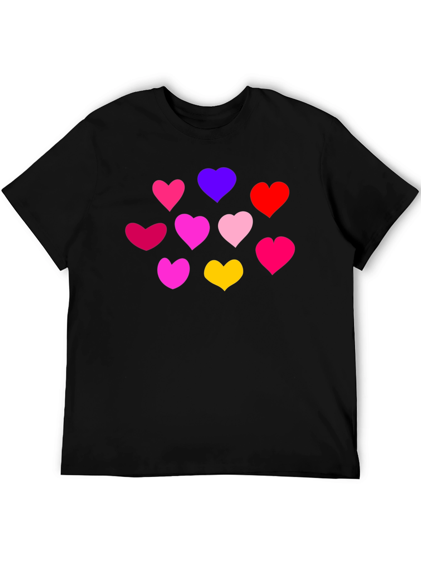 Black Heartful Tee: Colorful Hearts on Black Shirt view 5