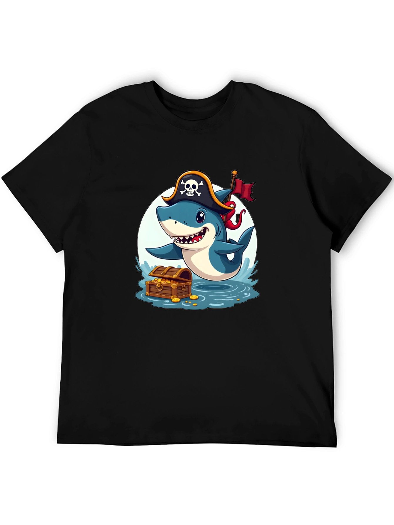 Black Pirate Shark T-Shirt - Cartoon Graphic Tee view 5