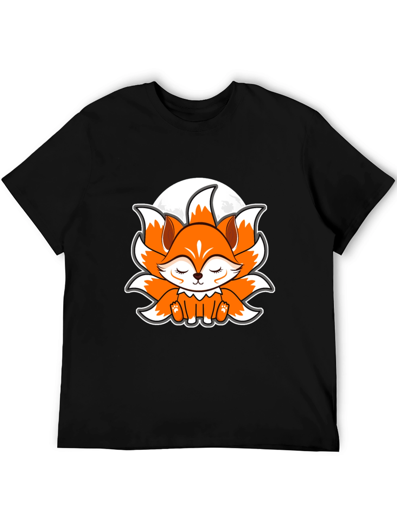 Black Cute Anime Fox Graphic Tee - Black Cotton T-Shirt view 5