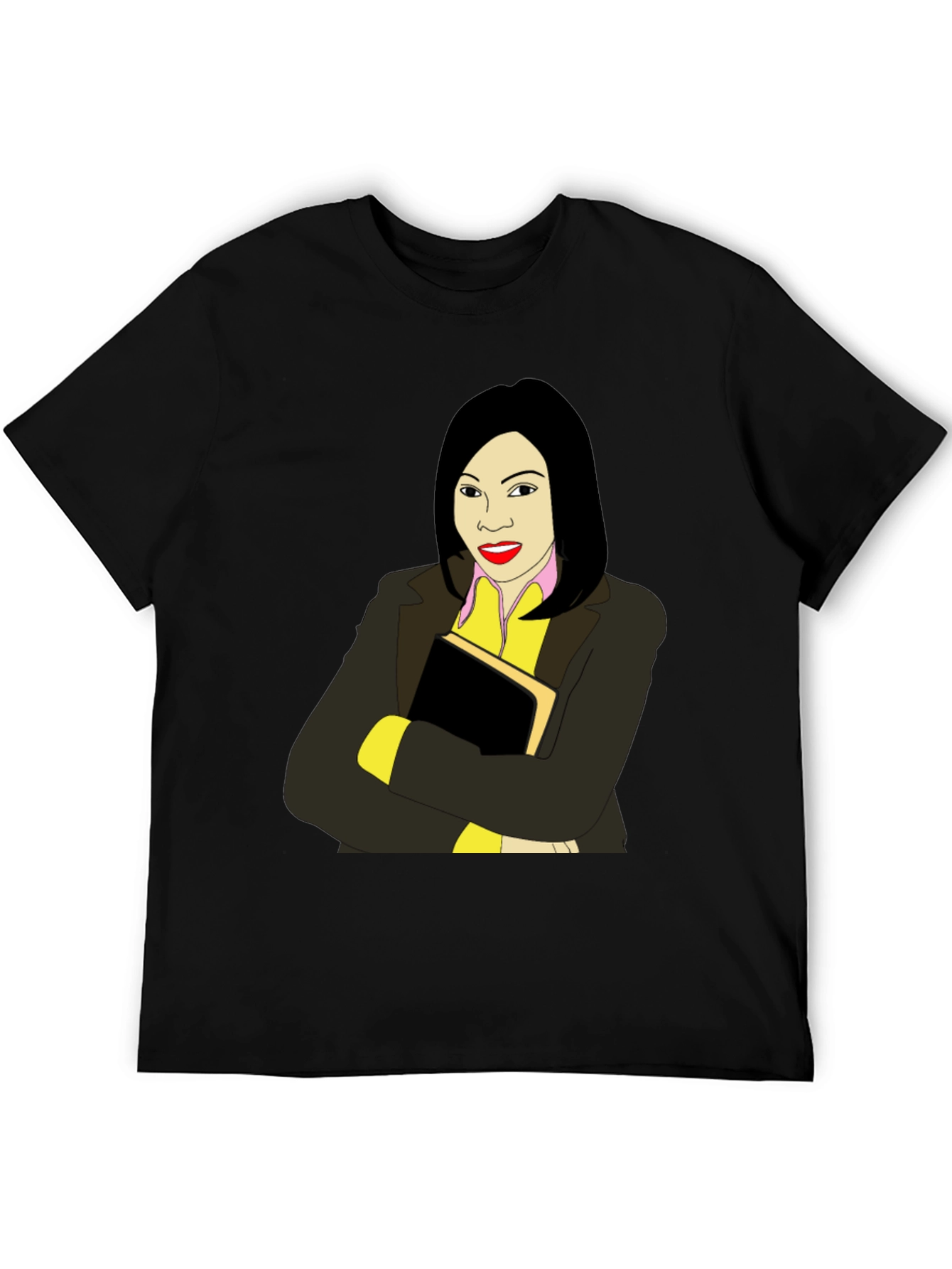 Illustrated Woman on Black T-Shirt - 5