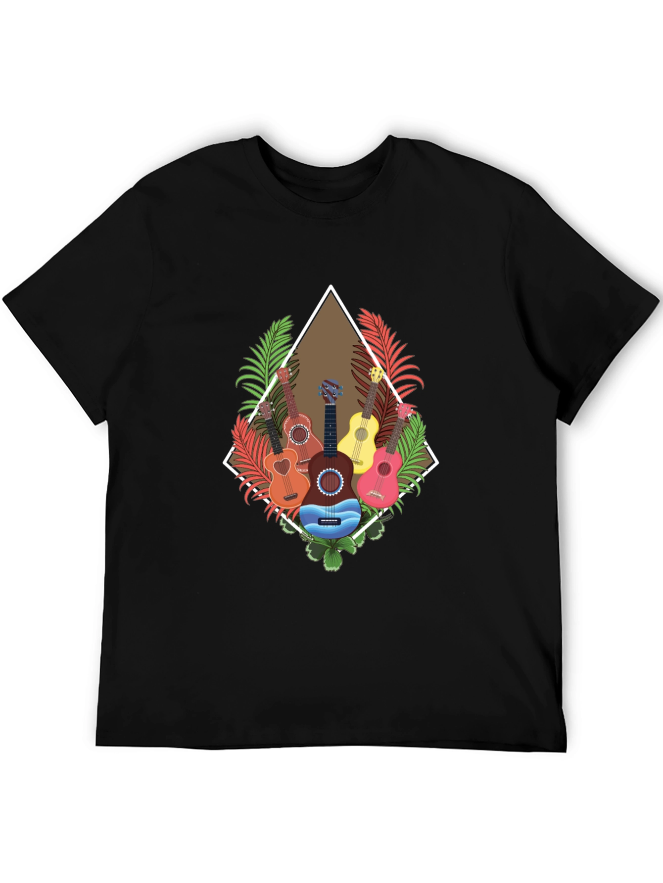 Black Tropical Guitar T-Shirt: Island Style view 5