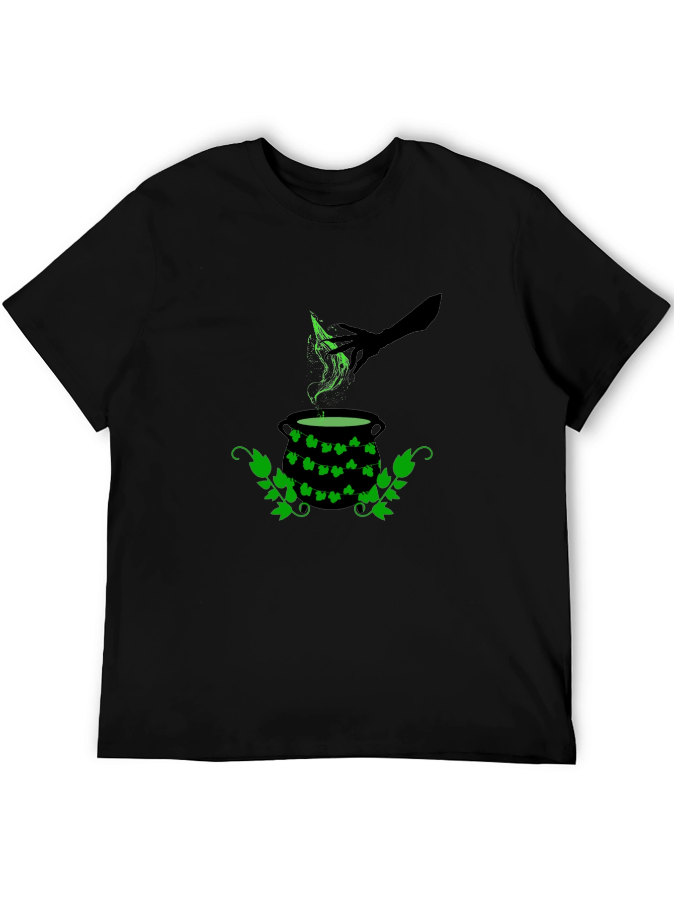 Black Witch Cauldron T-Shirt - Green Potion Brew view 5