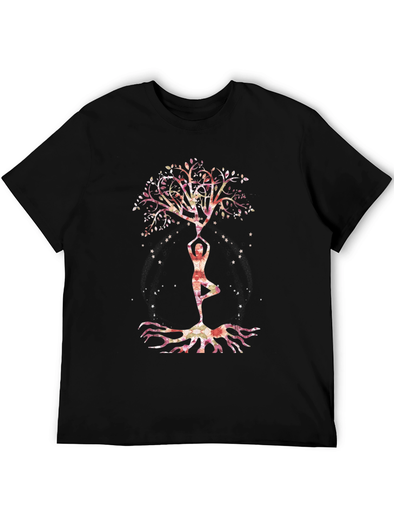 Black Yoga Tree of Life Graphic Tee - Black Cotton Blend view 5