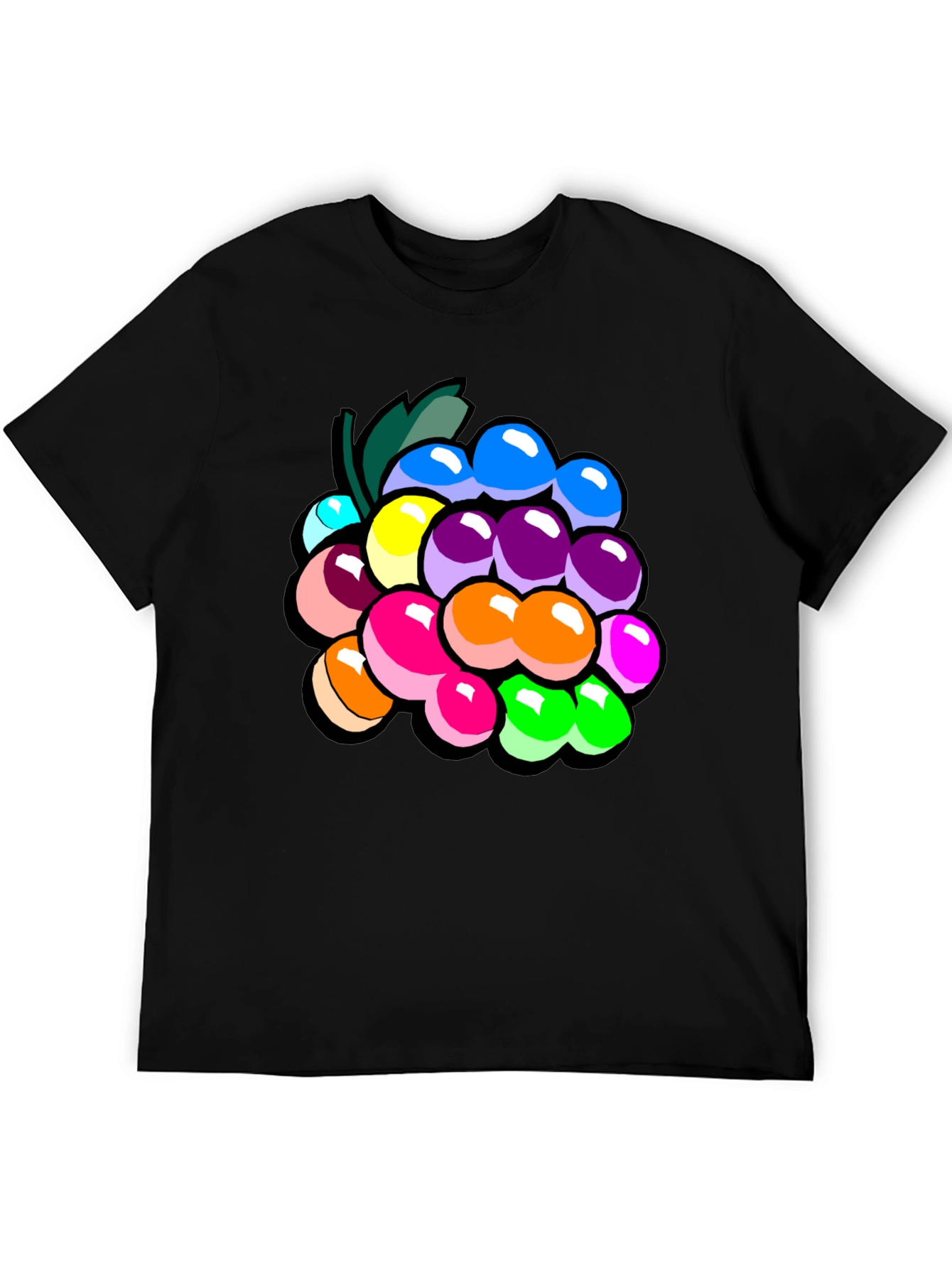 Black Colorful Grapes Graphic T-Shirt - Novelty Fruit Tee view 5
