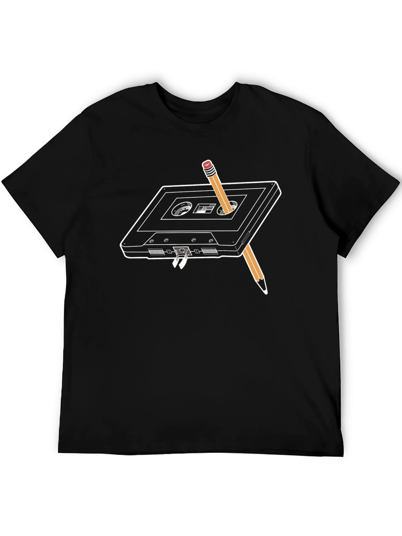 Retro Cassette Tape & Pencil T-Shirt - Black - 5