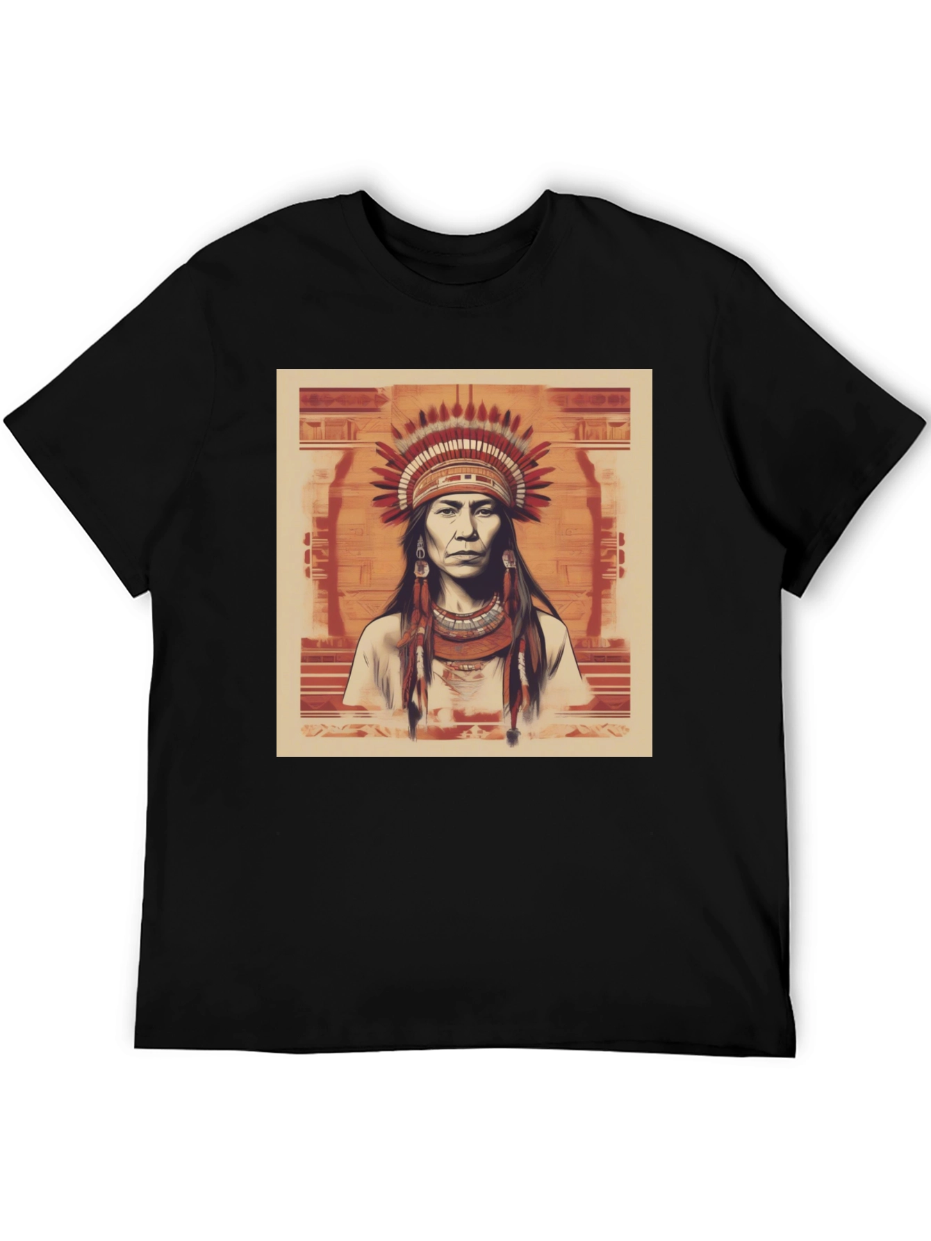 Black Native American Chief Graphic Tee - Black Cotton view 5