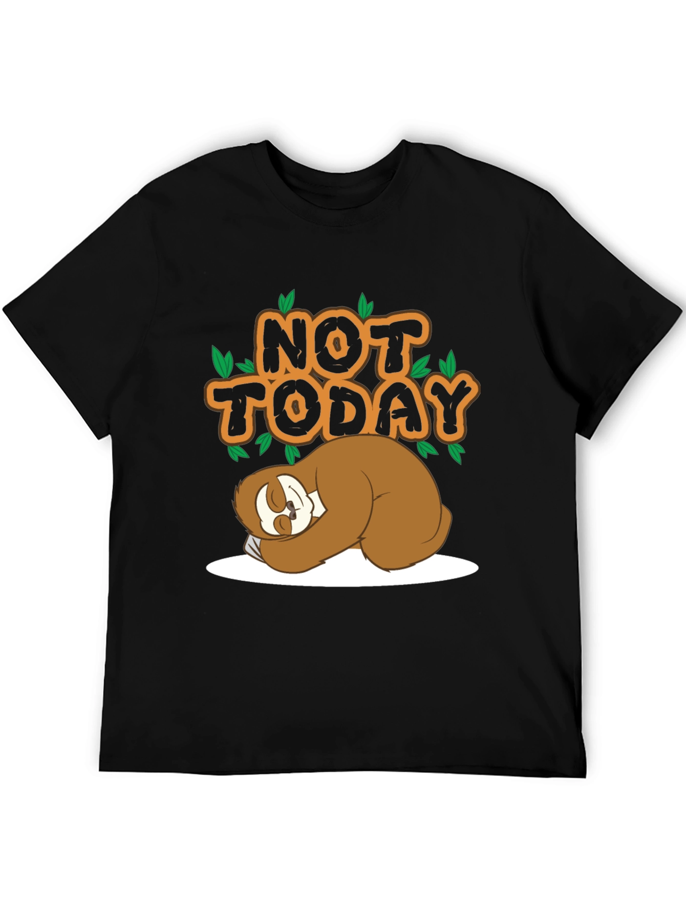 Black Funny Sloth Not Today Black T-Shirt view 5