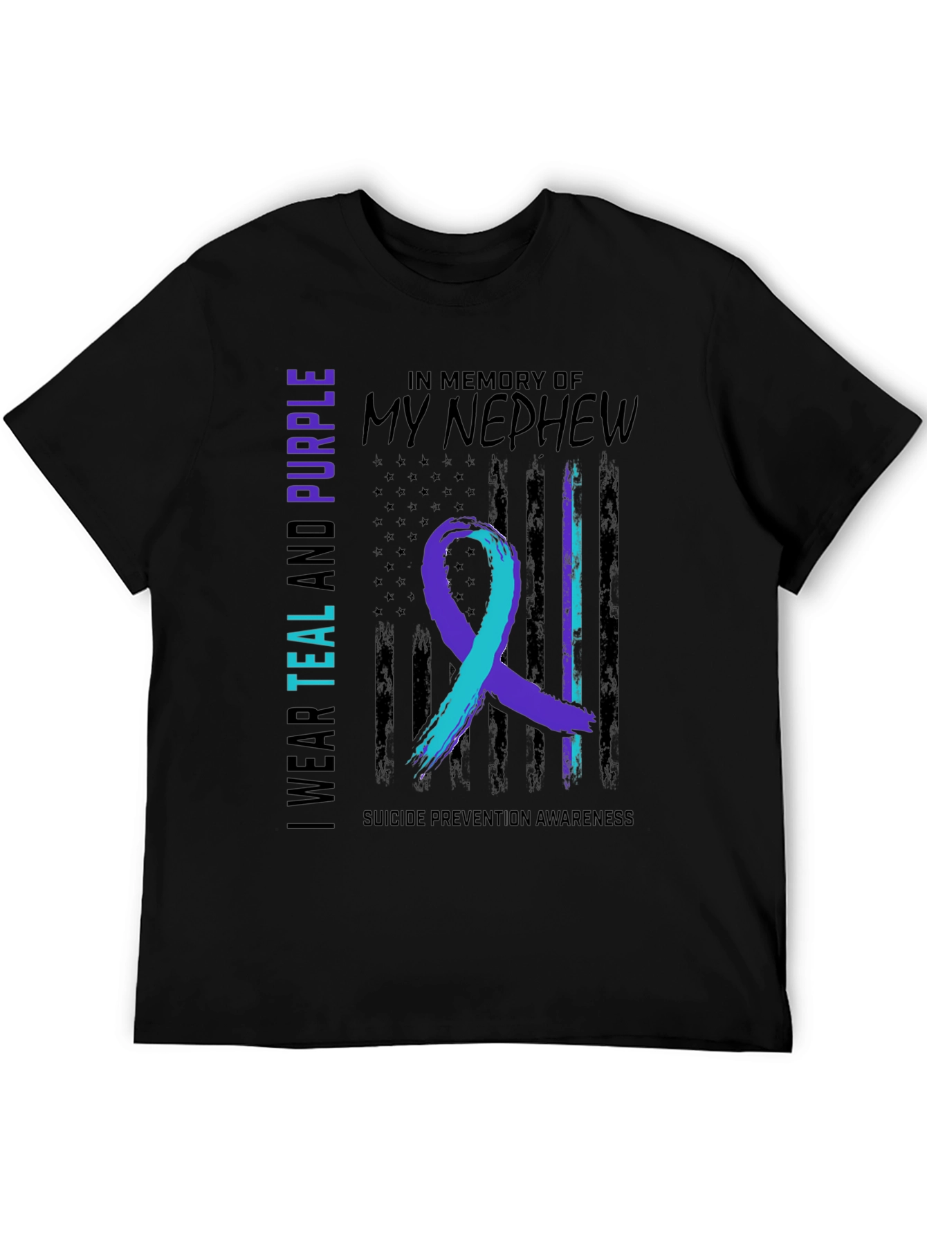 Black Teal and Purple Suicide Awareness T-Shirt view 5
