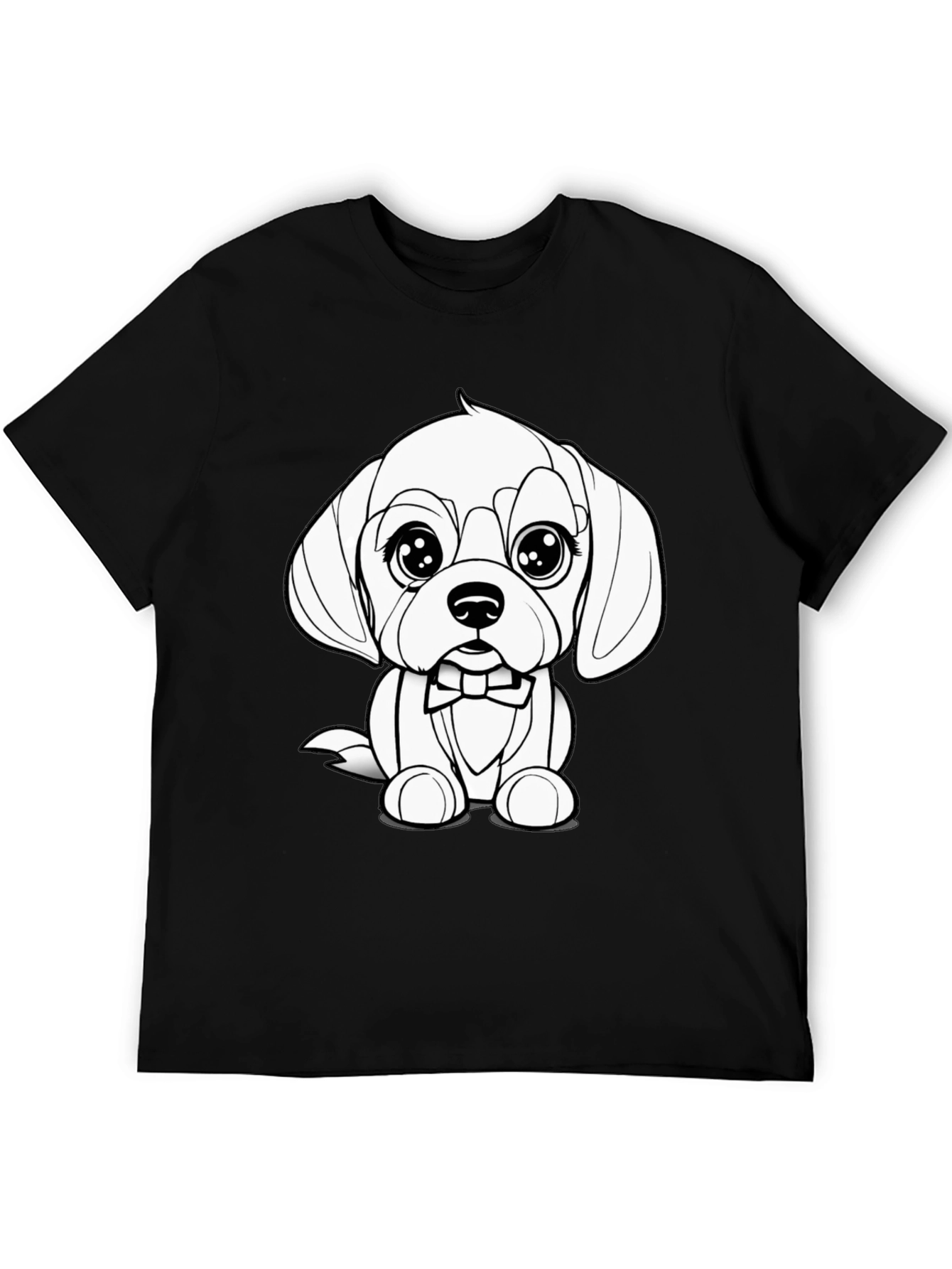 Black Cute Puppy Bowtie Black T-Shirt view 5