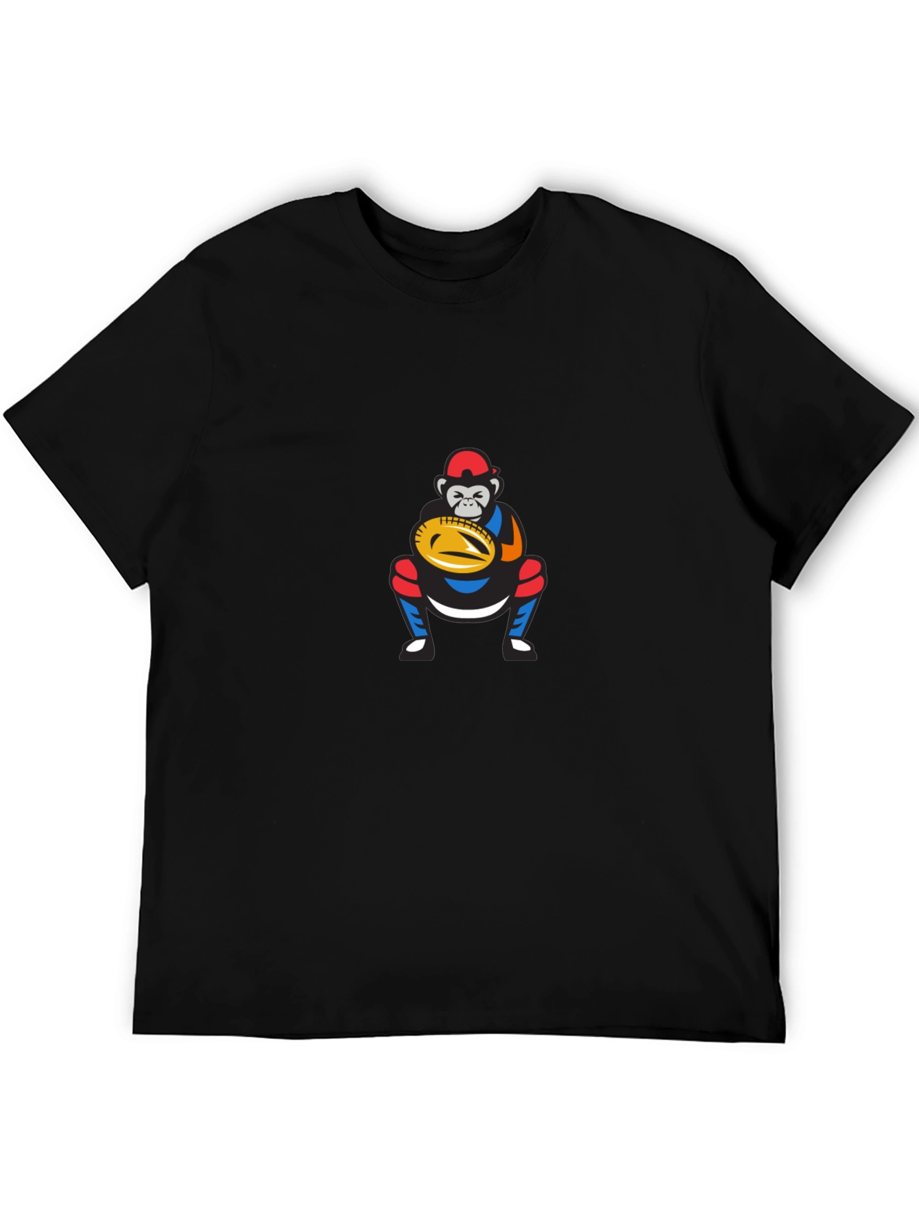 Black Funny Monkey Baseball Catcher Graphic T-Shirt view 5