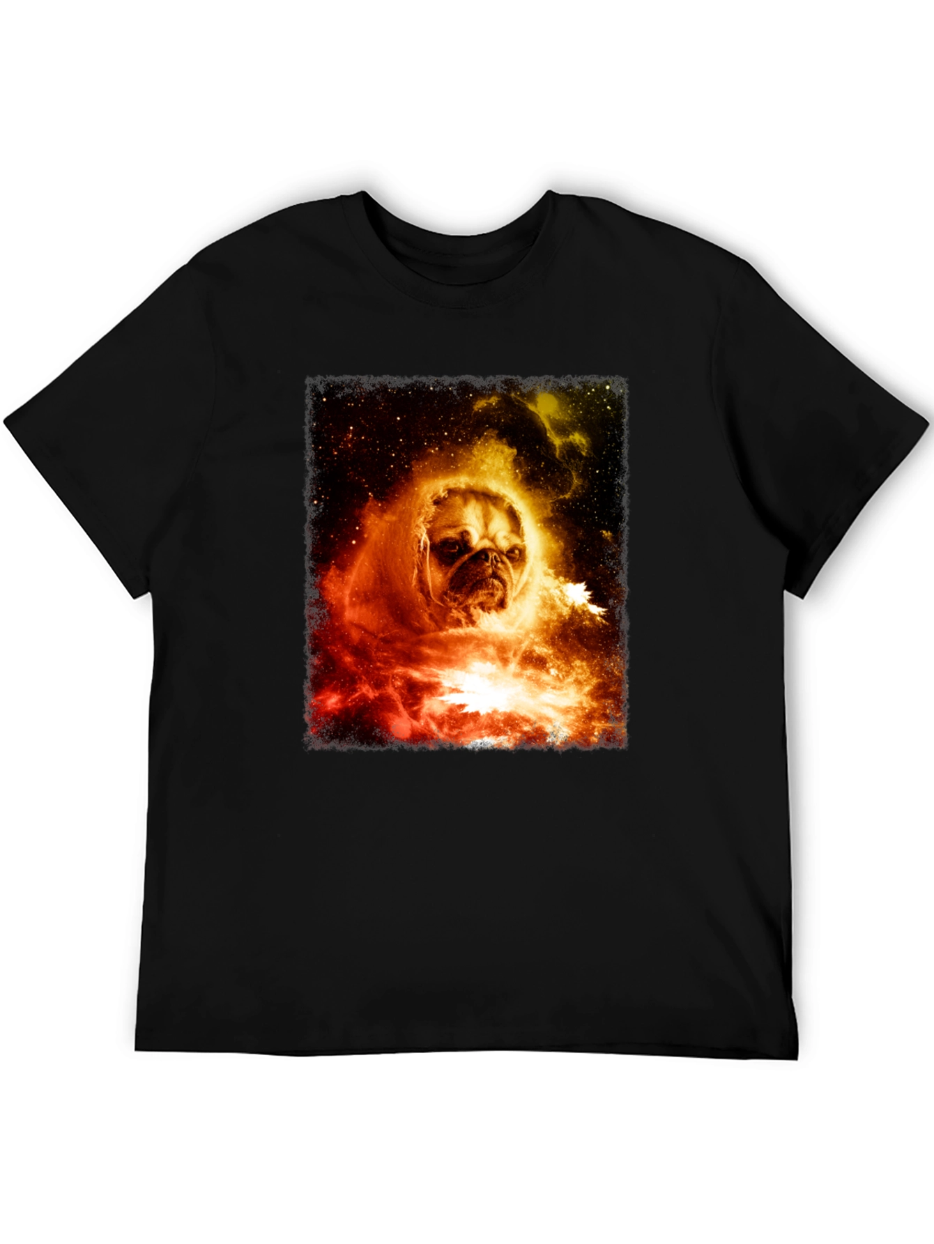 Black Cosmic Pug Graphic T-Shirt - Men's Black Tee view 5