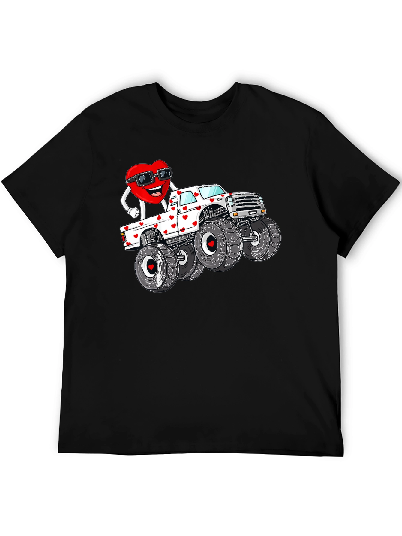 Black Monster Truck Valentine's Day Graphic Tee view 5