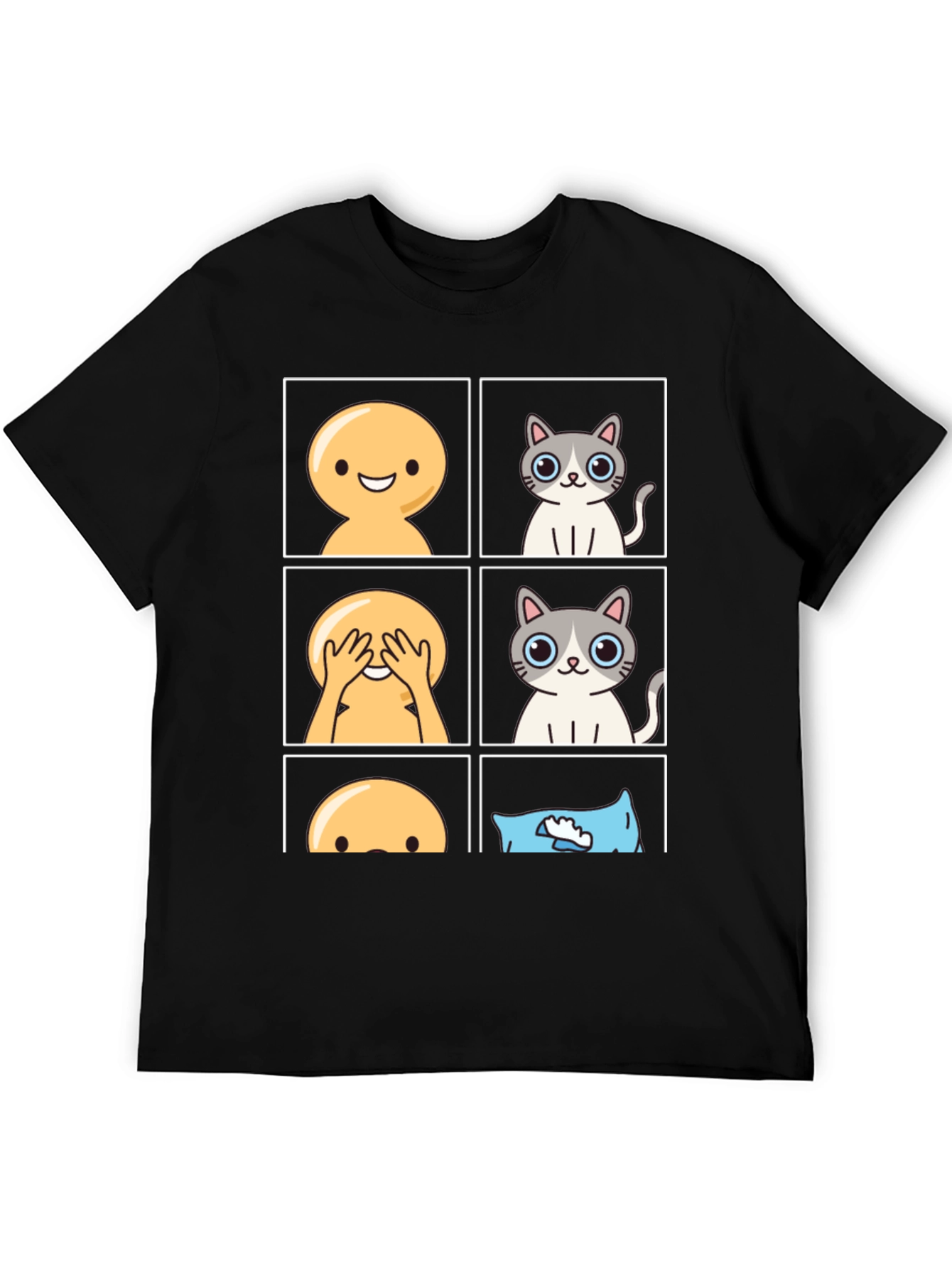 Black Peek-a-Boo Emoji Cat T-Shirt view 5