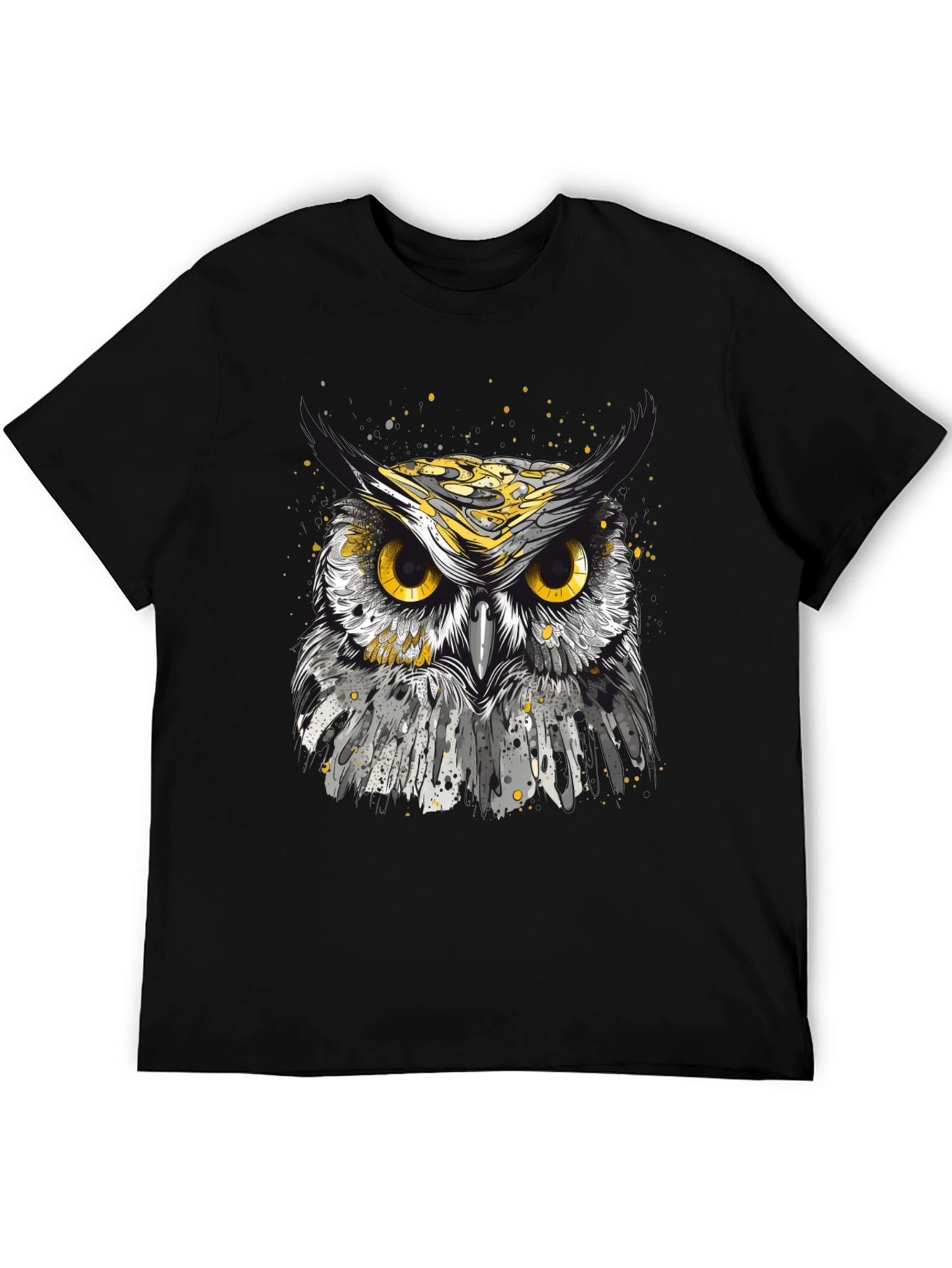 Black Owl Graphic T-Shirt - Black Cotton Tee for Men view 5