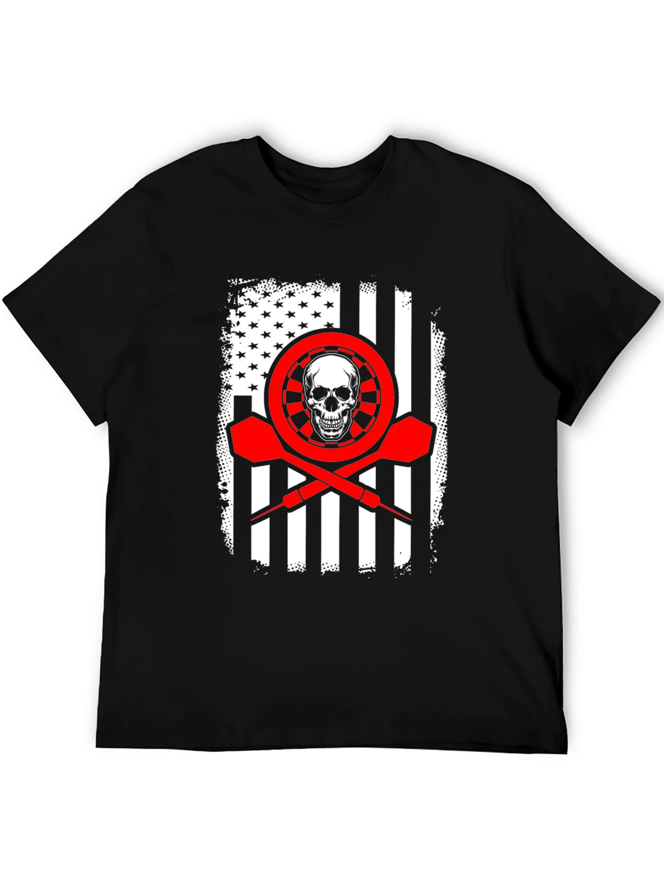 Black Darts Skull Flag T-Shirt - Patriotic Dart Player Tee view 5