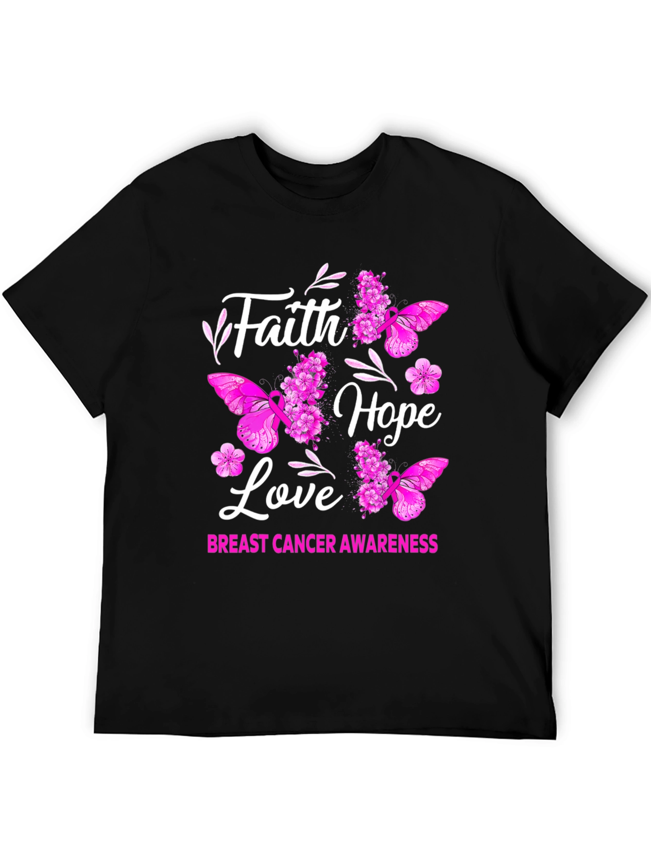Black Faith Hope Love Breast Cancer Awareness Graphic Tee view 5
