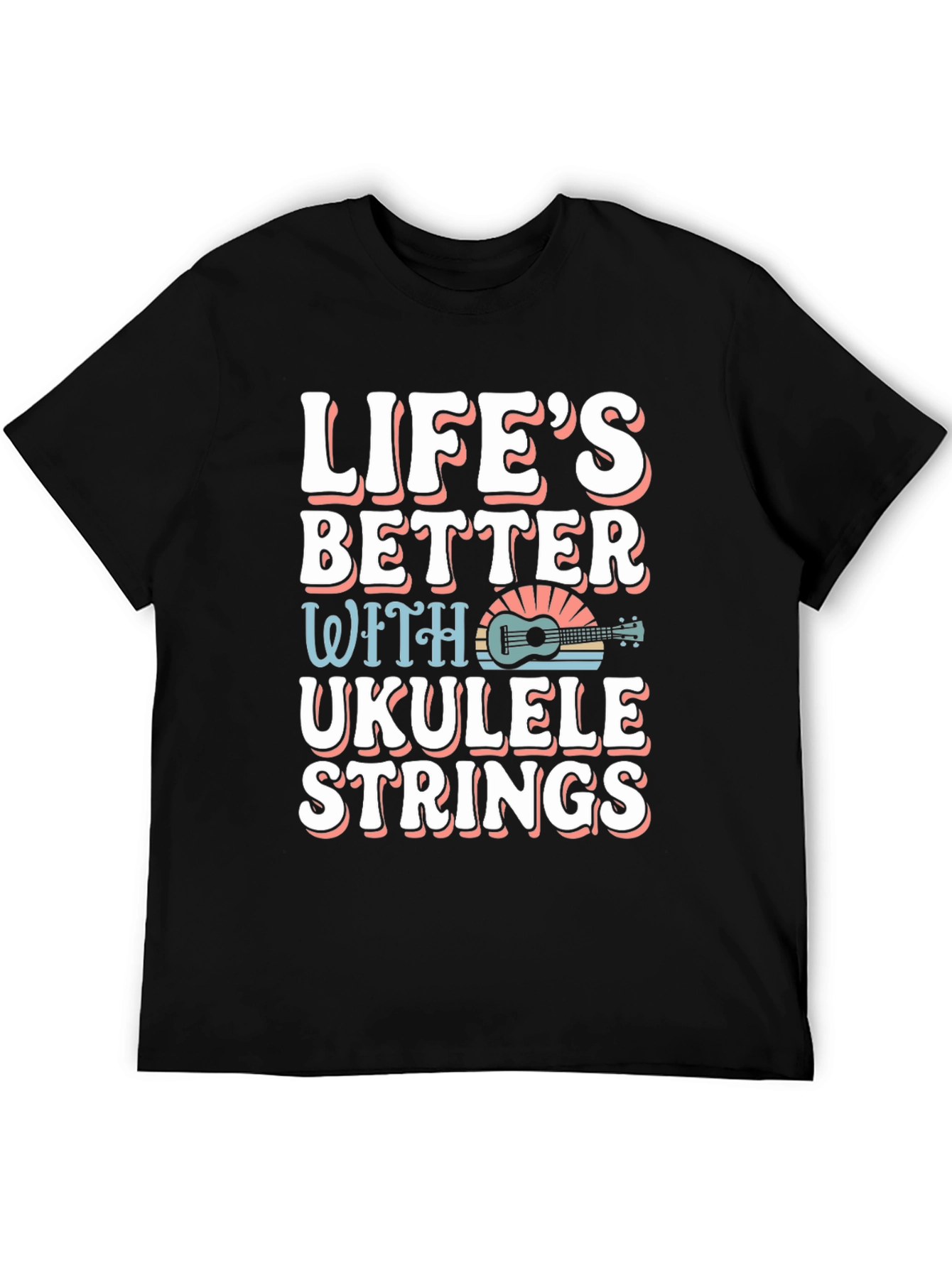 Black Life's Better Ukulele Strings Graphic Tee view 5