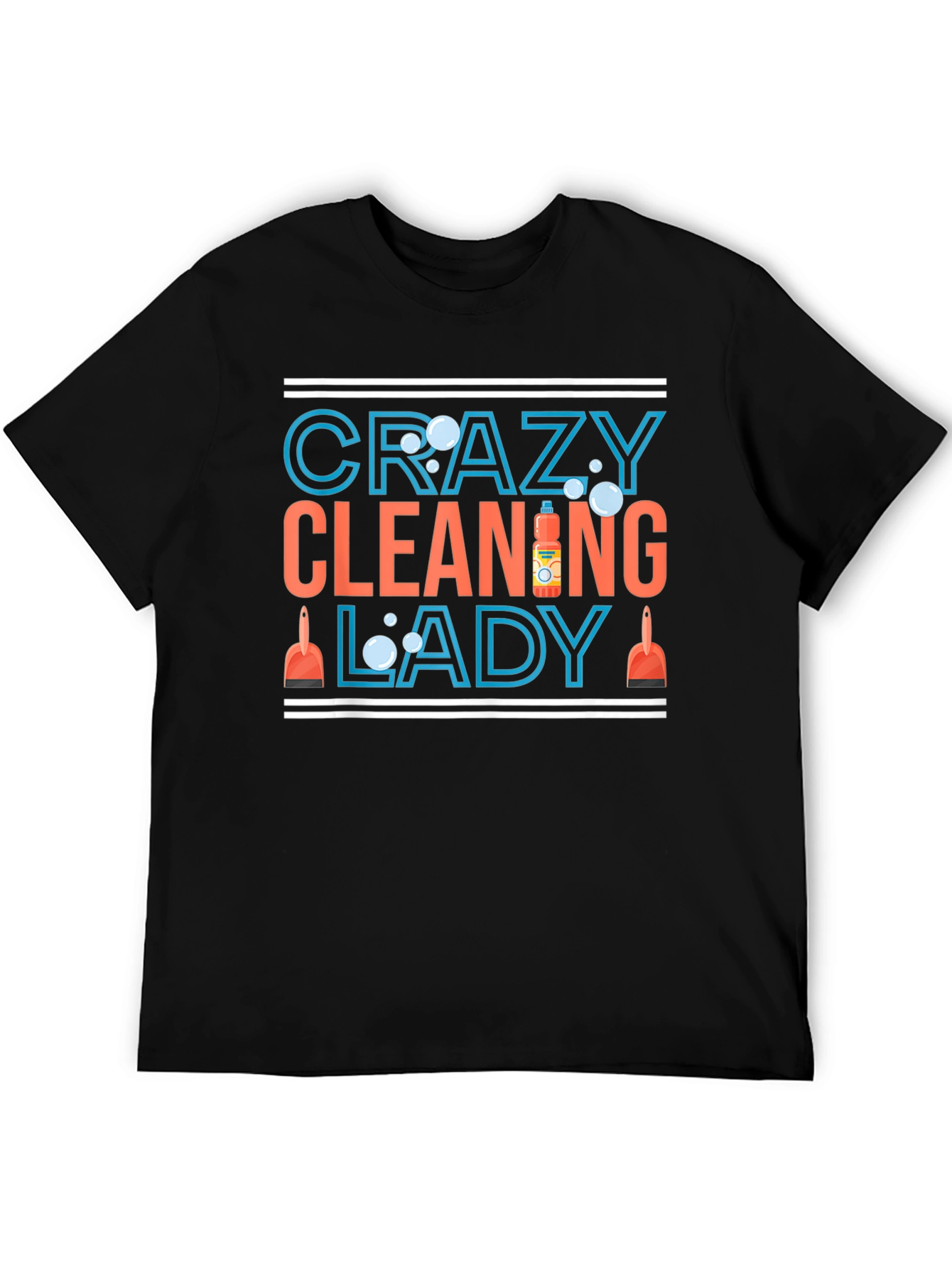 Black Crazy Cleaning Lady T-Shirt - Funny Cleaning Tee view 5