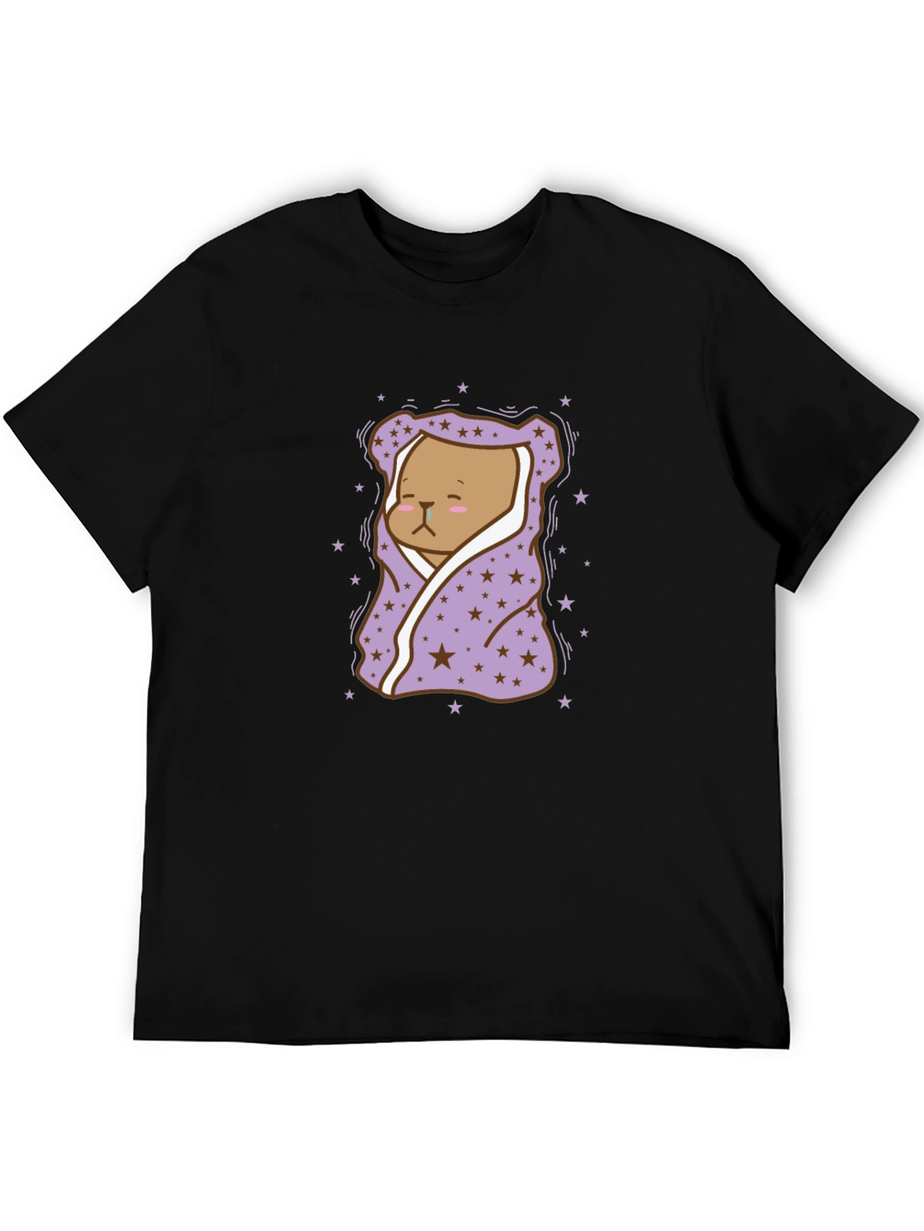 Black Cute Bear in Blanket T-Shirt view 5