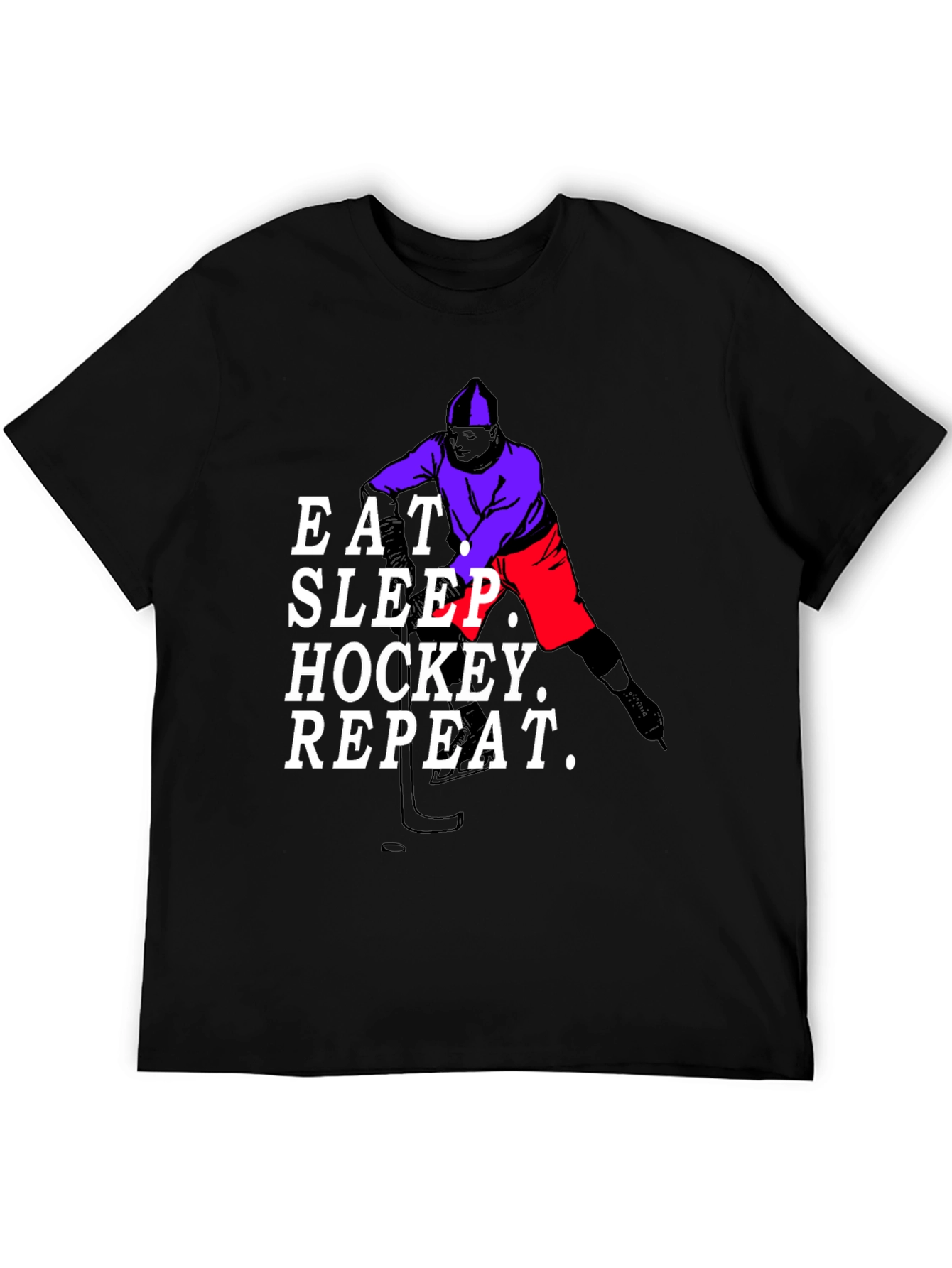 Black Eat Sleep Hockey Repeat Black T-Shirt view 5