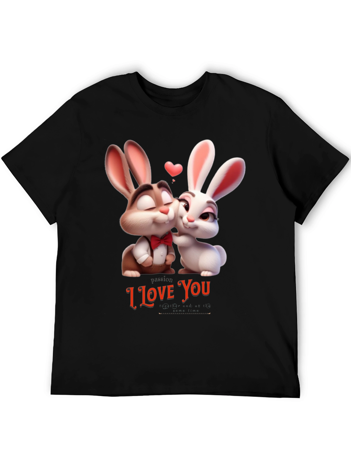 Black I Love You Valentine's Day Bunny T-Shirt view 5