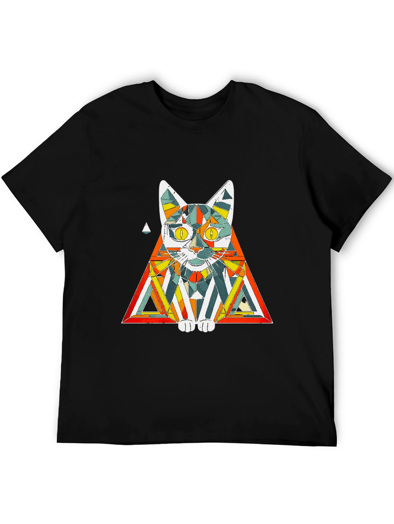 Black Geometric Cat T-Shirt: Colorful & Modern view 5
