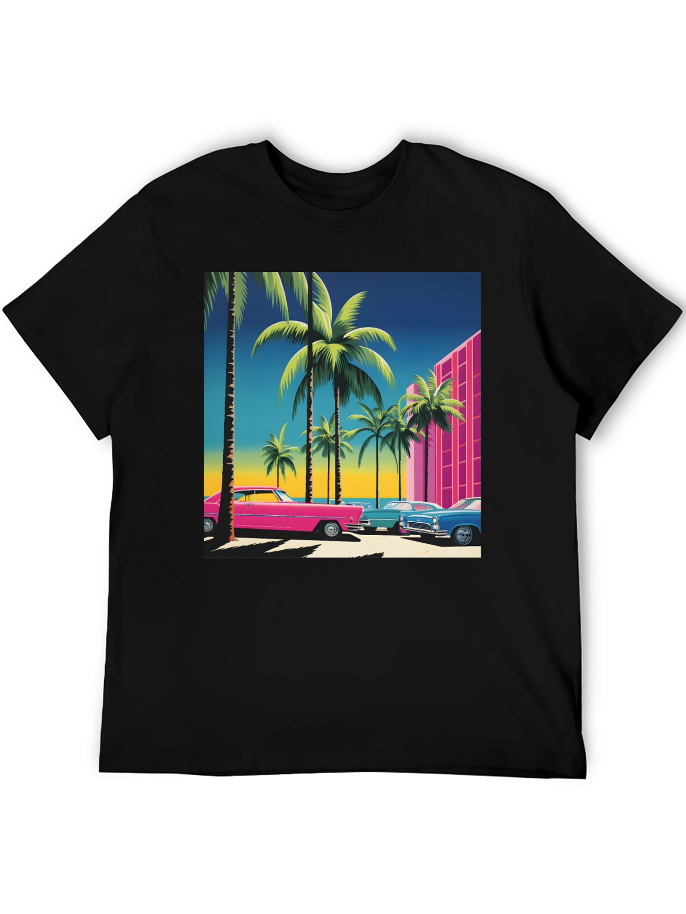 Black Retro Miami Vice Style T-Shirt view 5