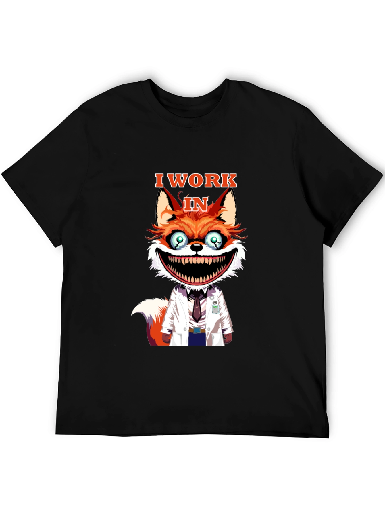Black I Work in Crazy Fox Scientist Graphic Tee view 5