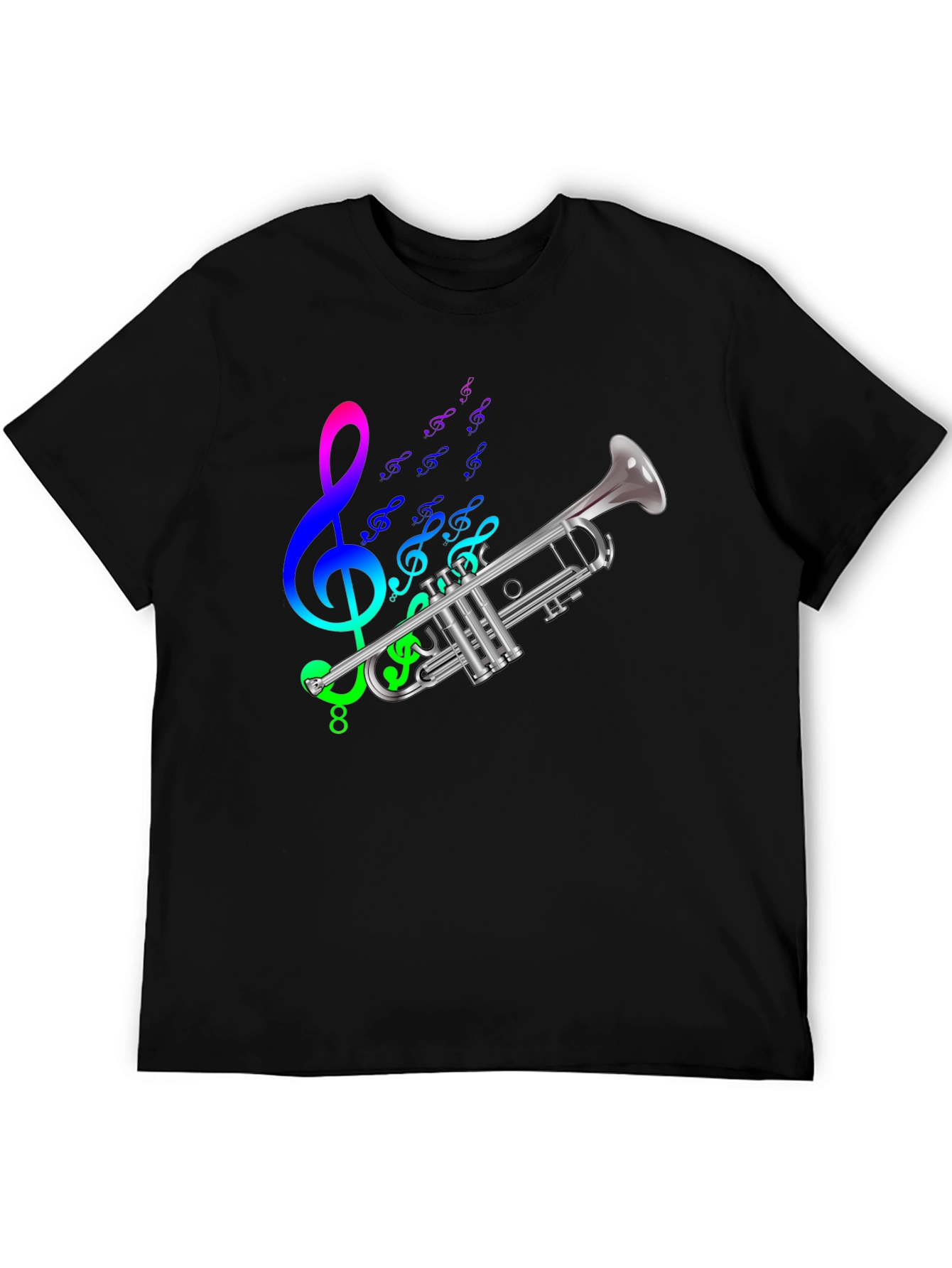 Black Musical Trumpet Graphic Tee - Black Cotton T-Shirt view 5