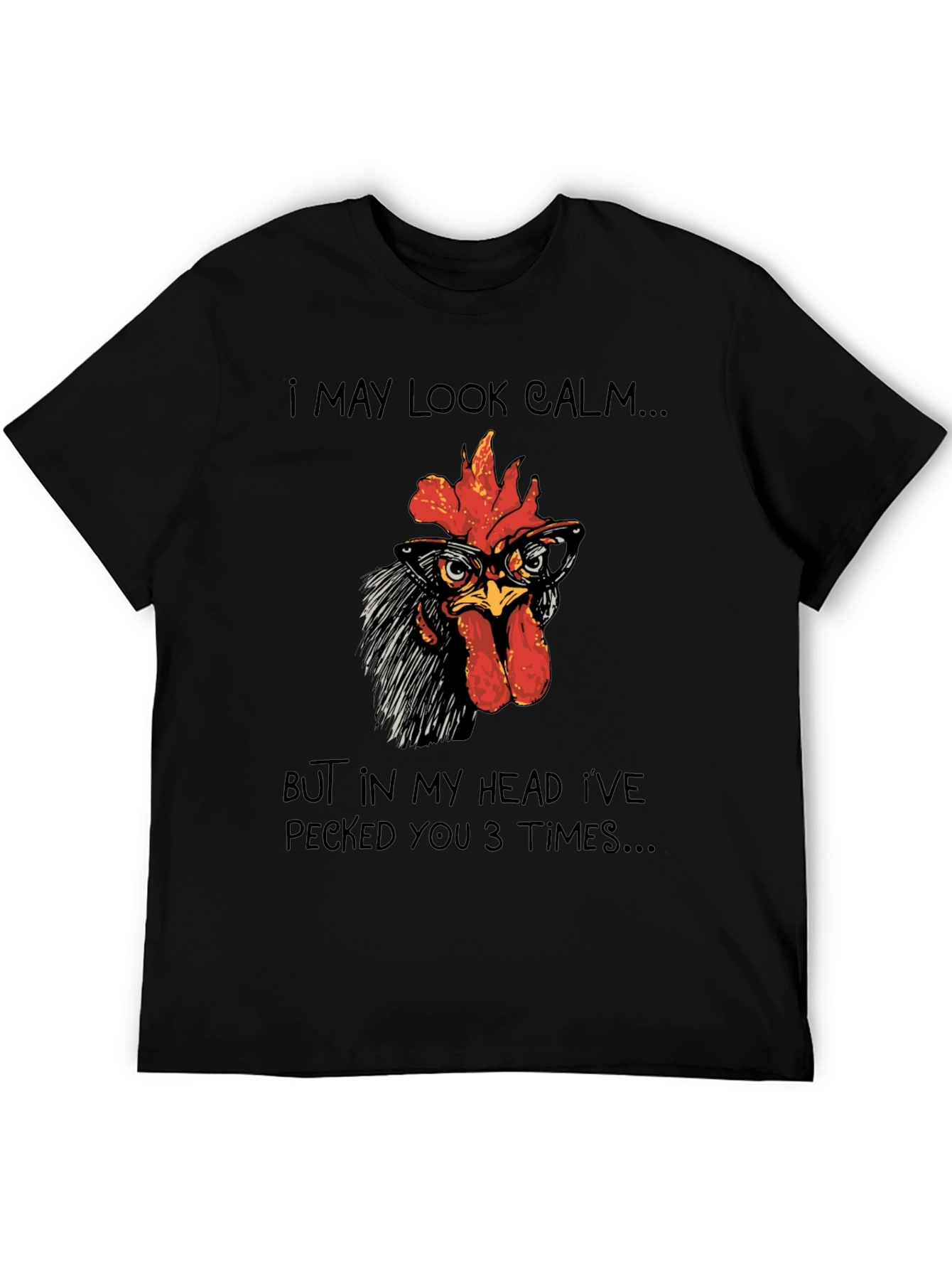 Black Calm Chicken T-Shirt - Funny Rooster Tee view 5