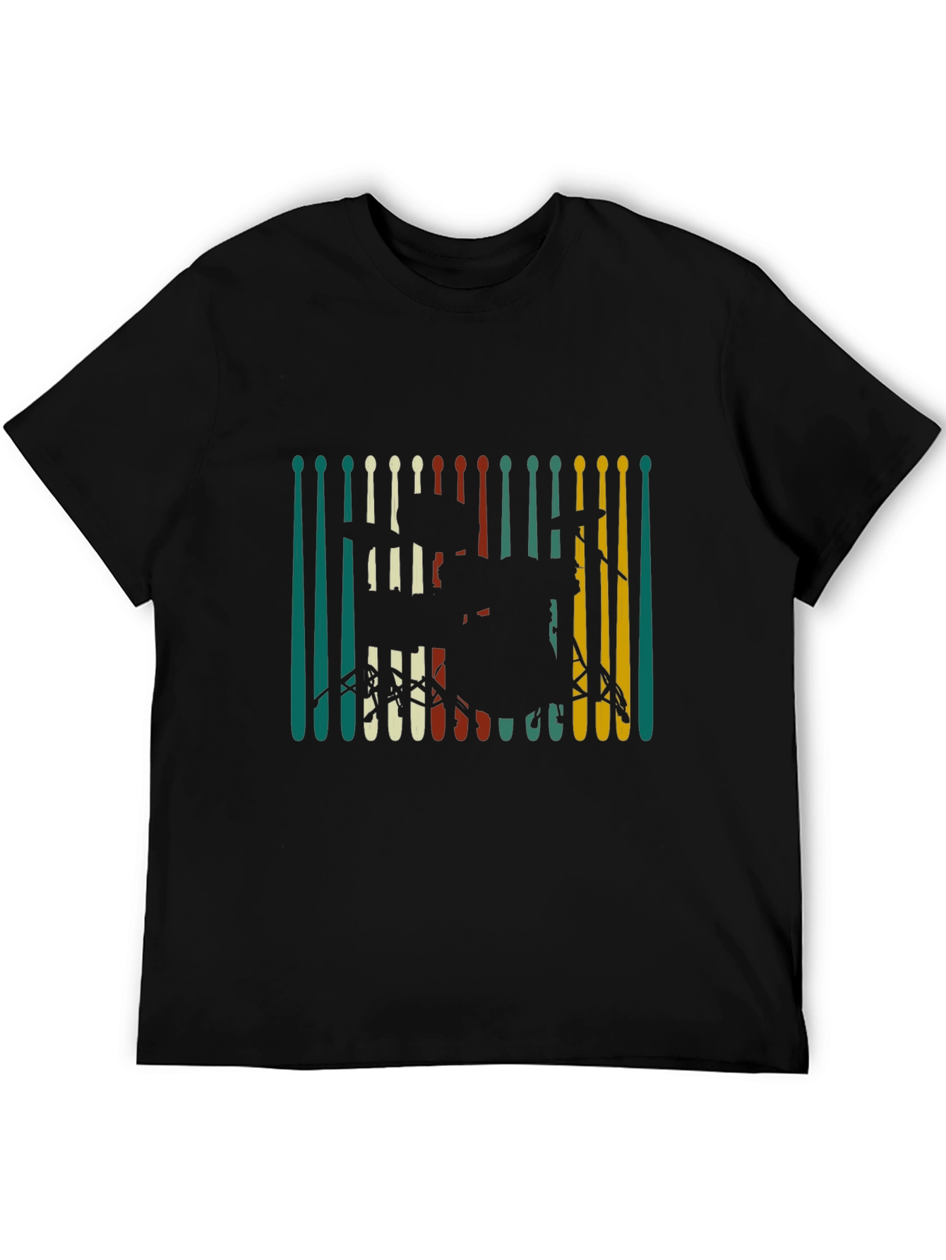 Black Drum Set Graphic Tee - Retro Musician T-Shirt view 5