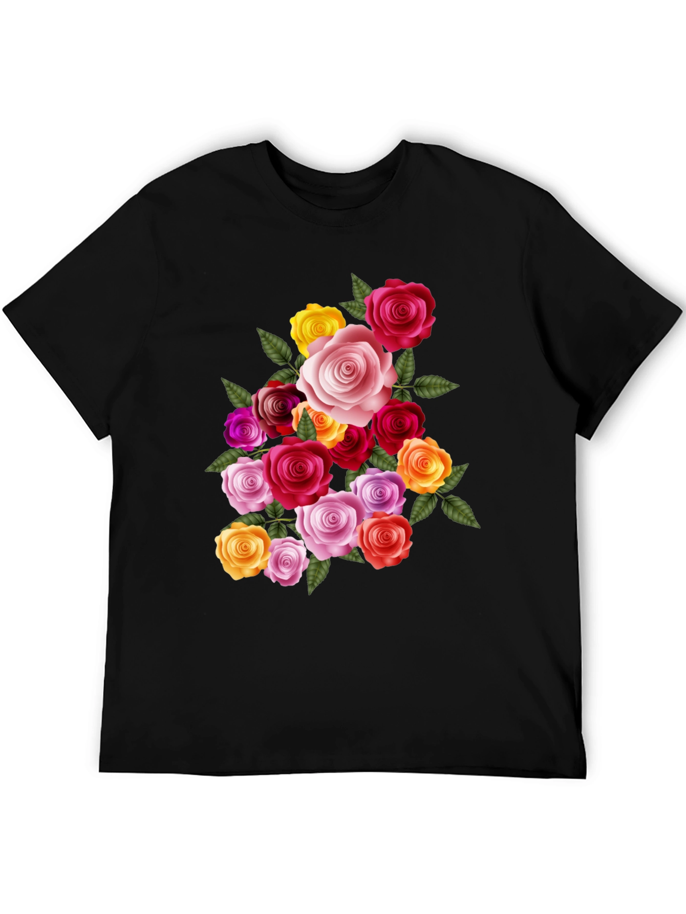 Black Floral Rose Bouquet Graphic Tee - Black view 5