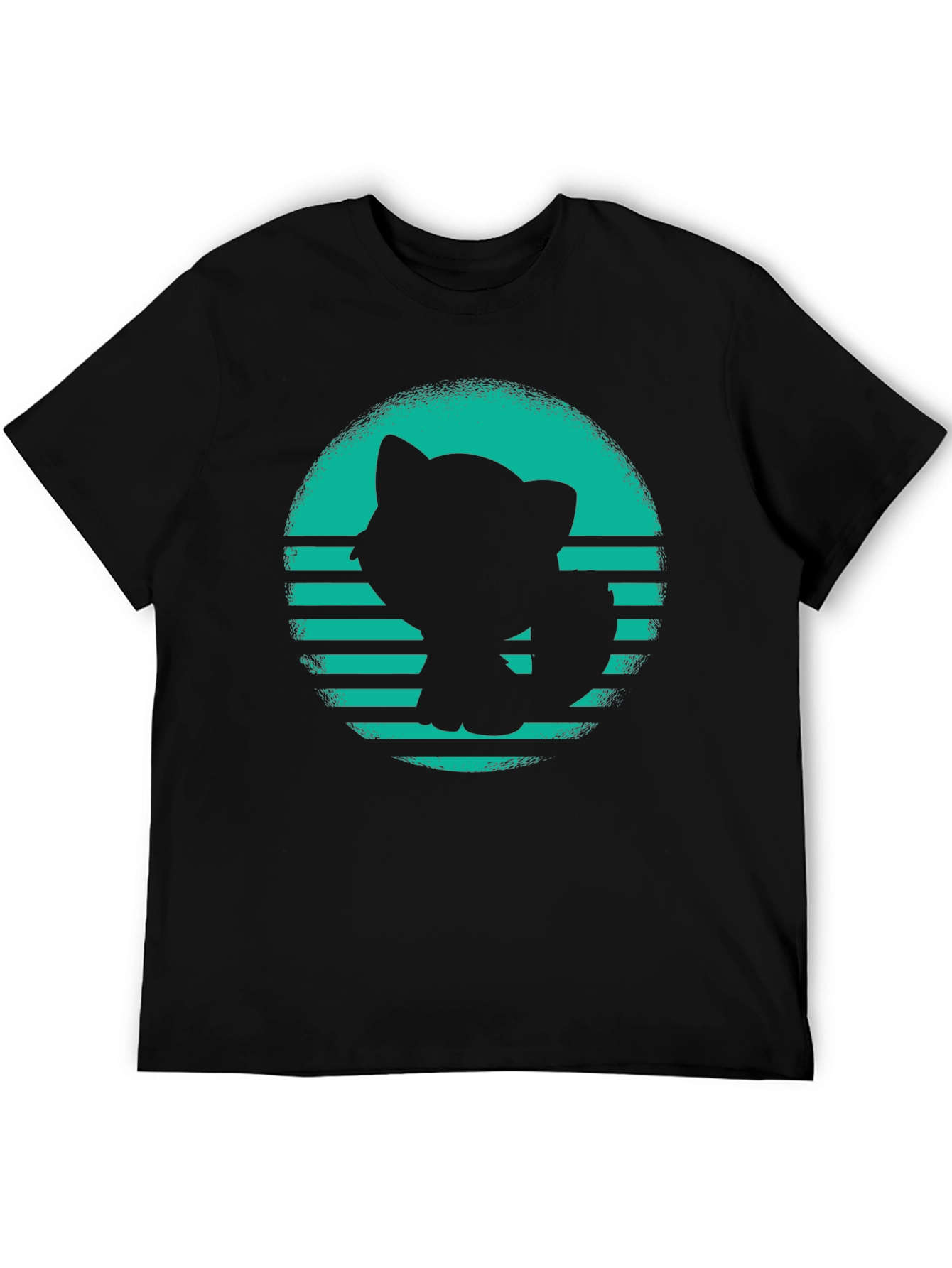 Black Retro Cat Silhouette Graphic T-Shirt view 5