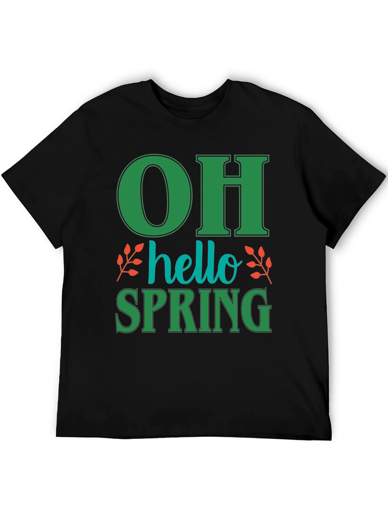 Black Oh Hello Spring T-Shirt - Green Graphic Tee view 5