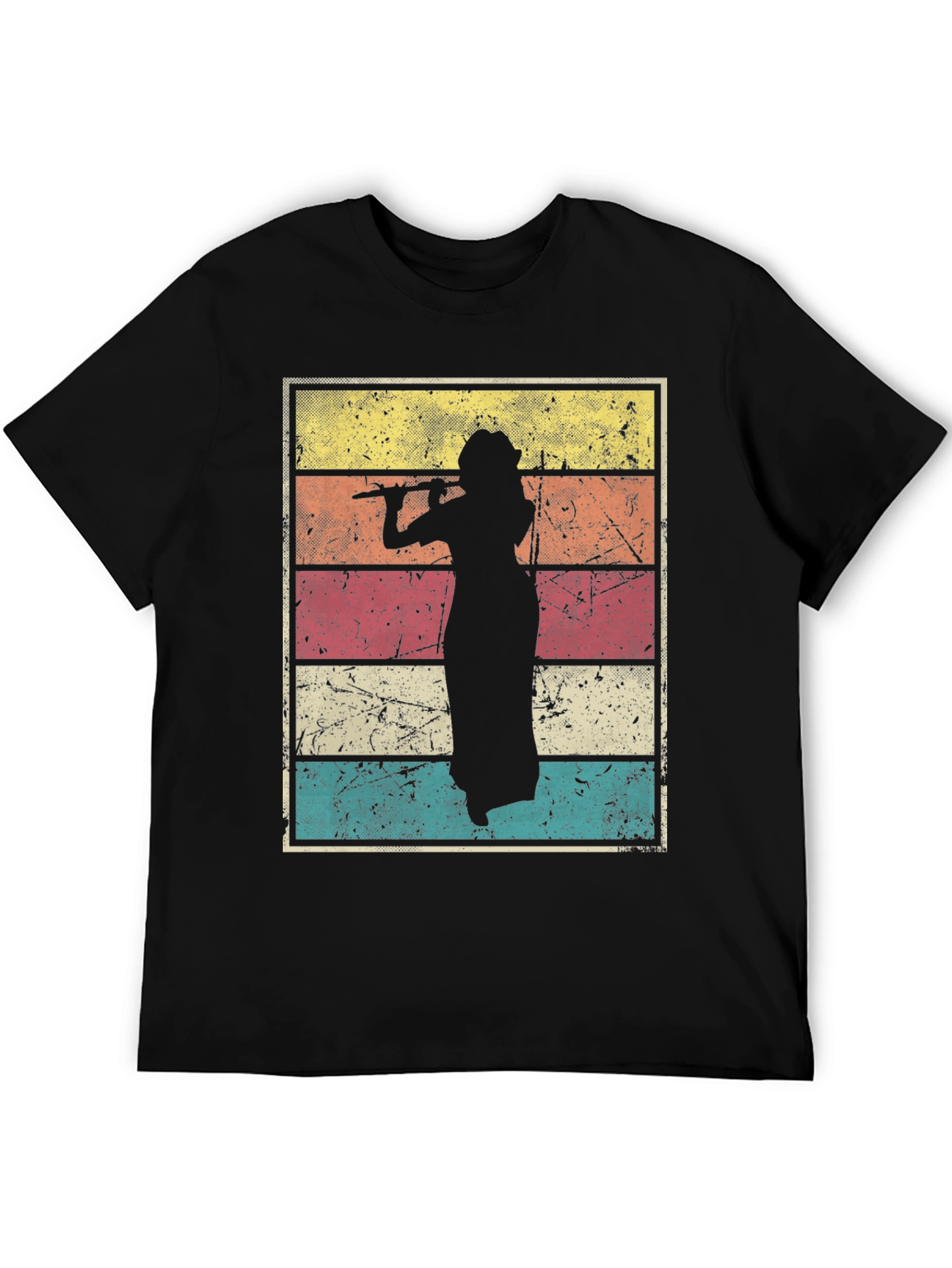 Black Retro Flute Player T-Shirt  view 5