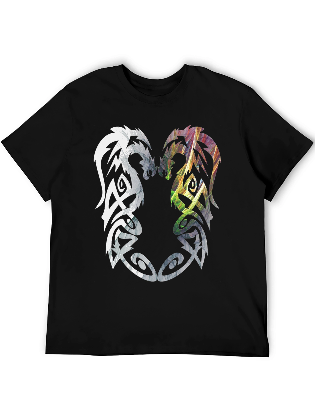 Black Yin Yang Dragon T-Shirt - Men's Black Graphic Tee view 5