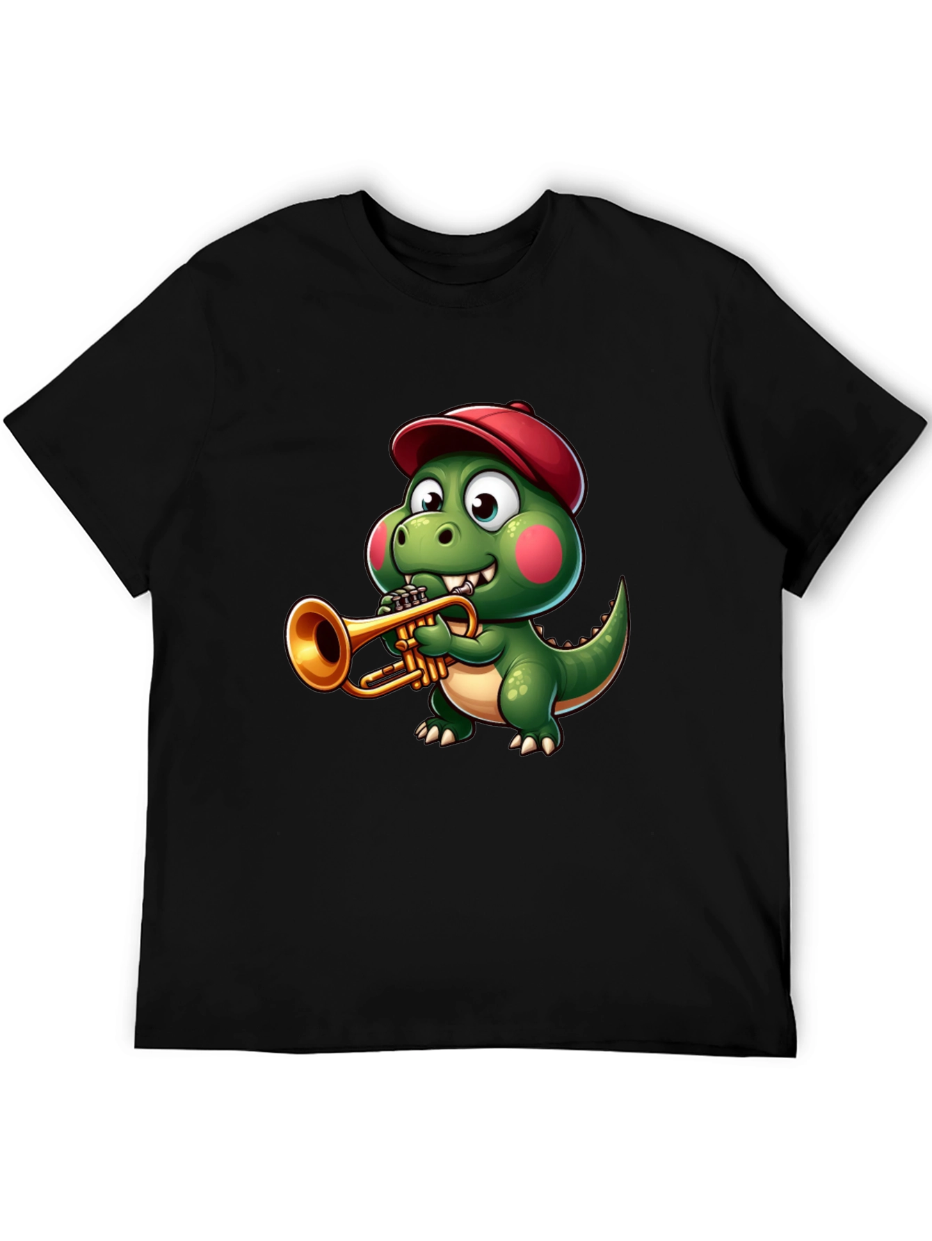 Black Trumpet Dinosaur T-Shirt - Cartoon Music Tee view 5